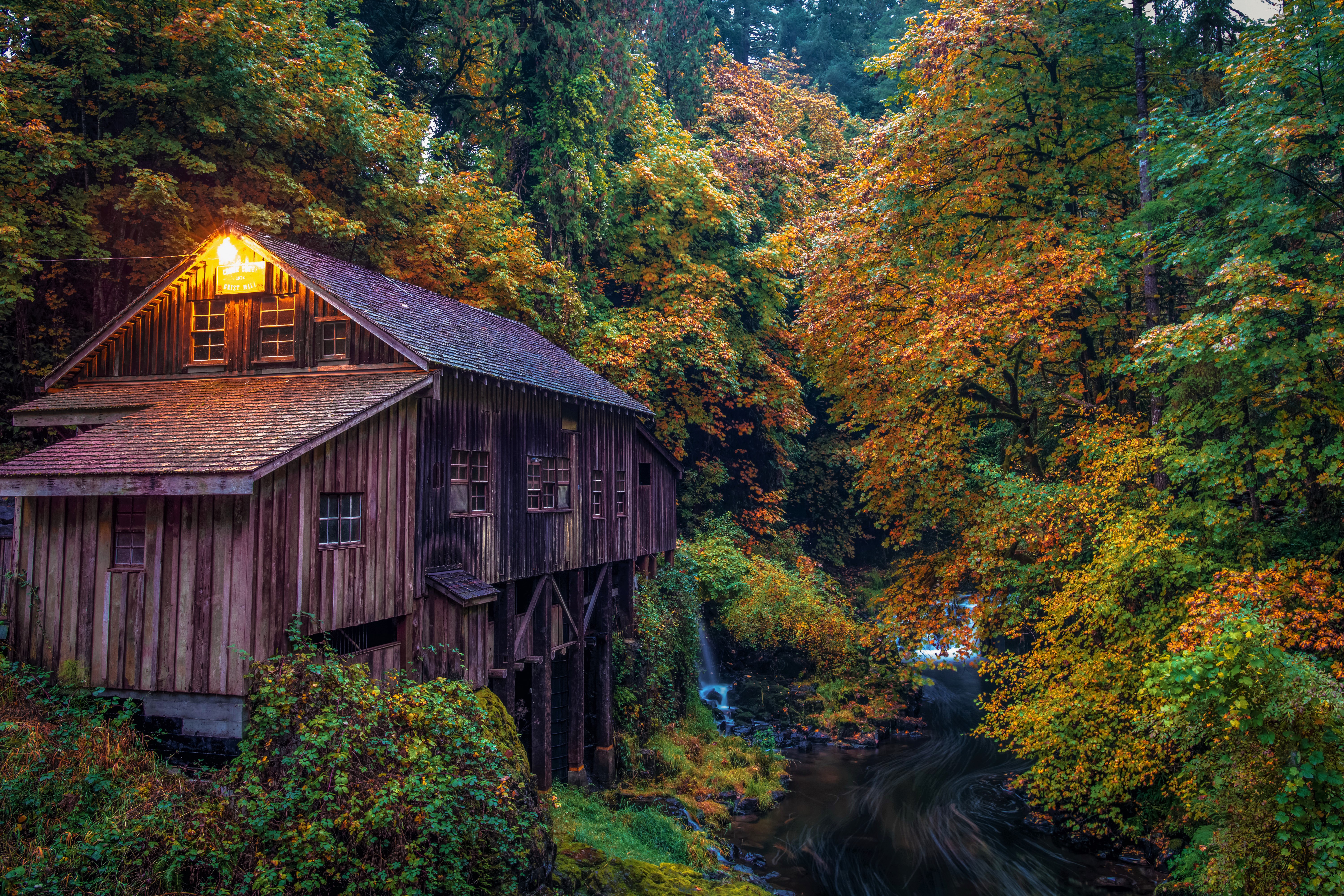 Fall Foliage Forest Watermill 6000x4000