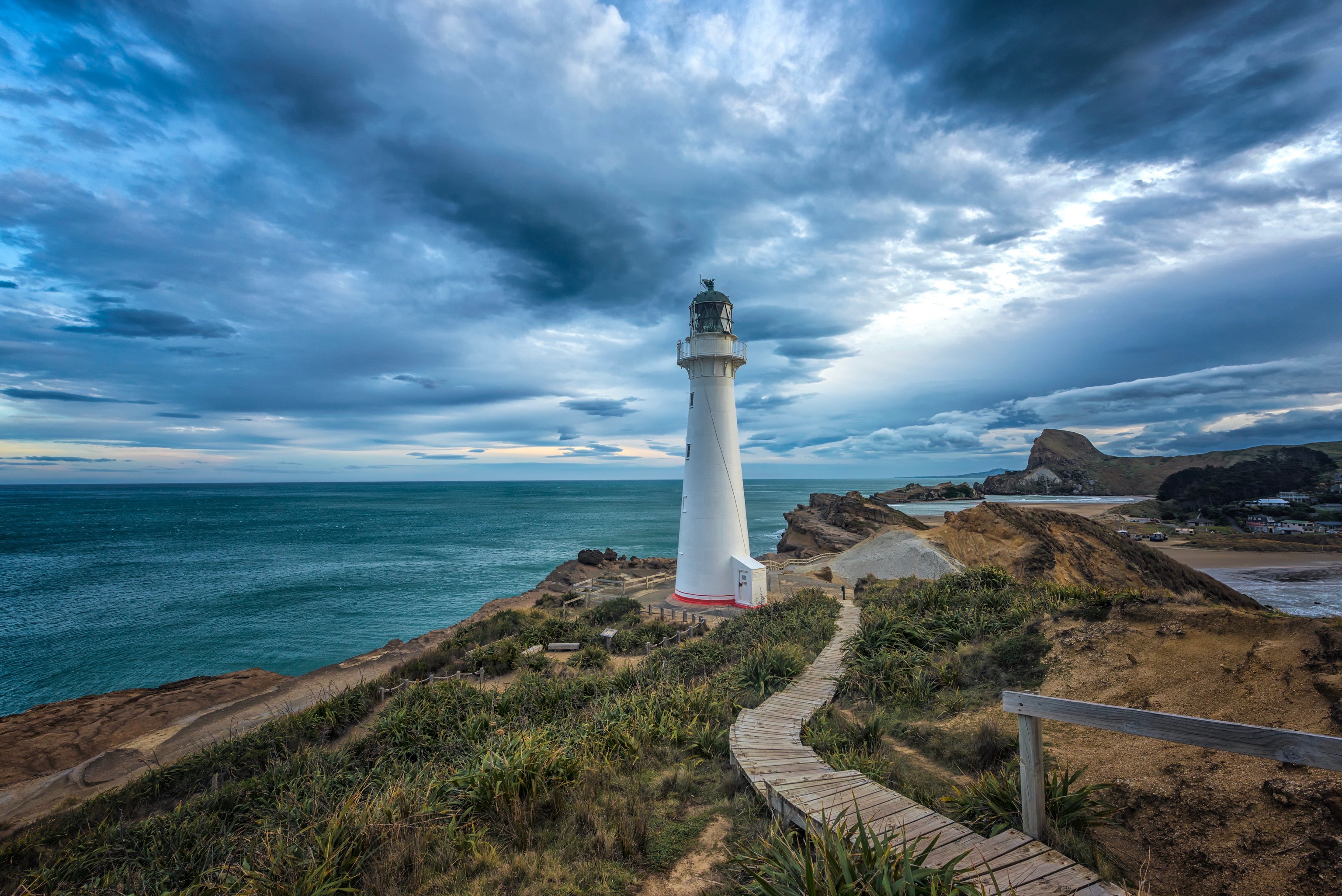 Cloud Coast Horizon Lighthouse New Zealand Ocean 3071x2050
