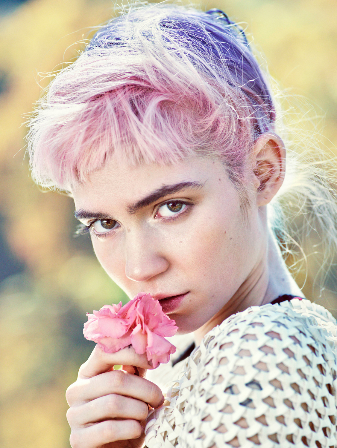 Grimes Singer Women Pink Hair Purple Hair Flowers Outdoors Face 1126x1500