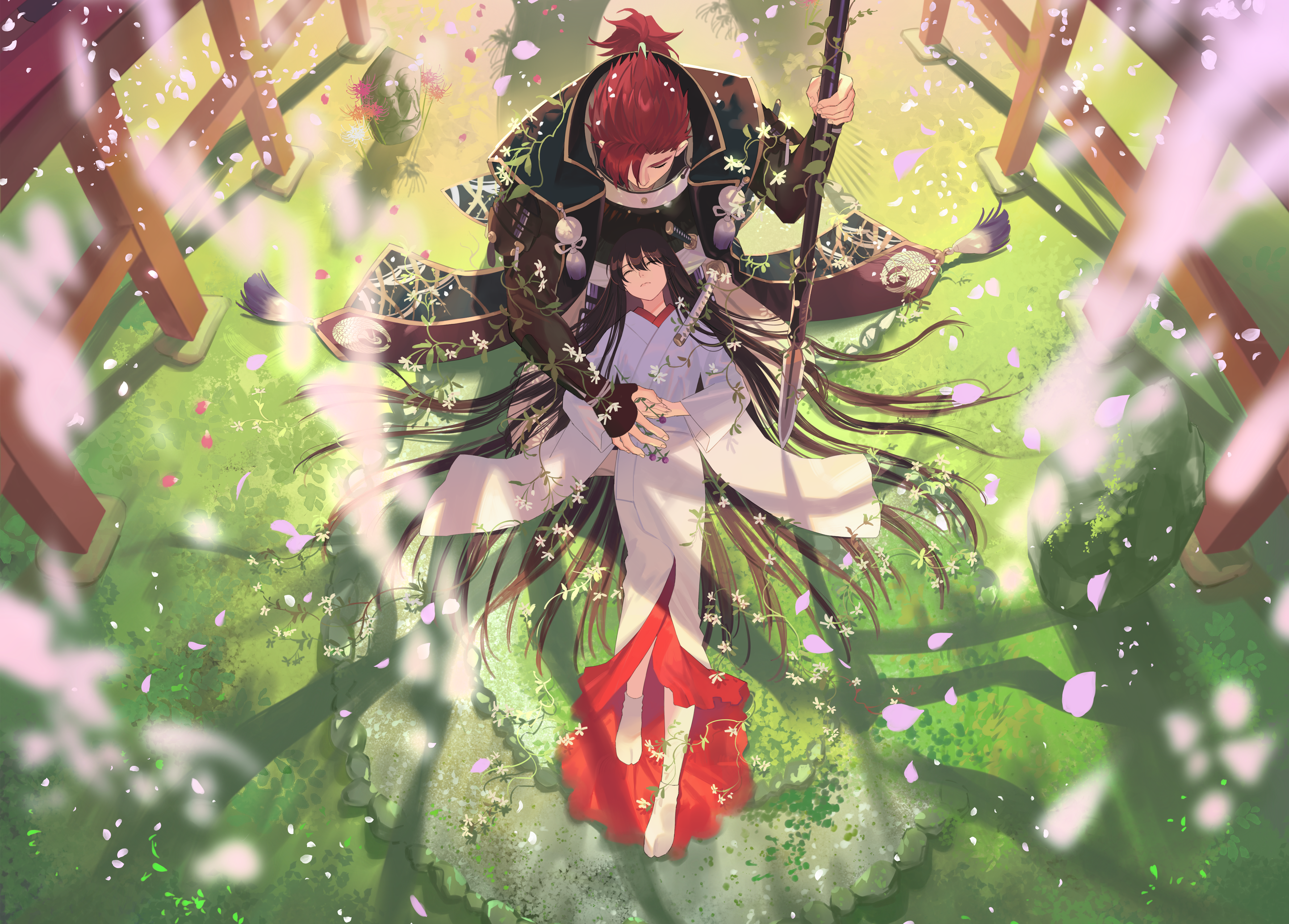 Anime Anime Girls Digital Art Artwork Warabi Tama Fate Series Petals 3559x2552