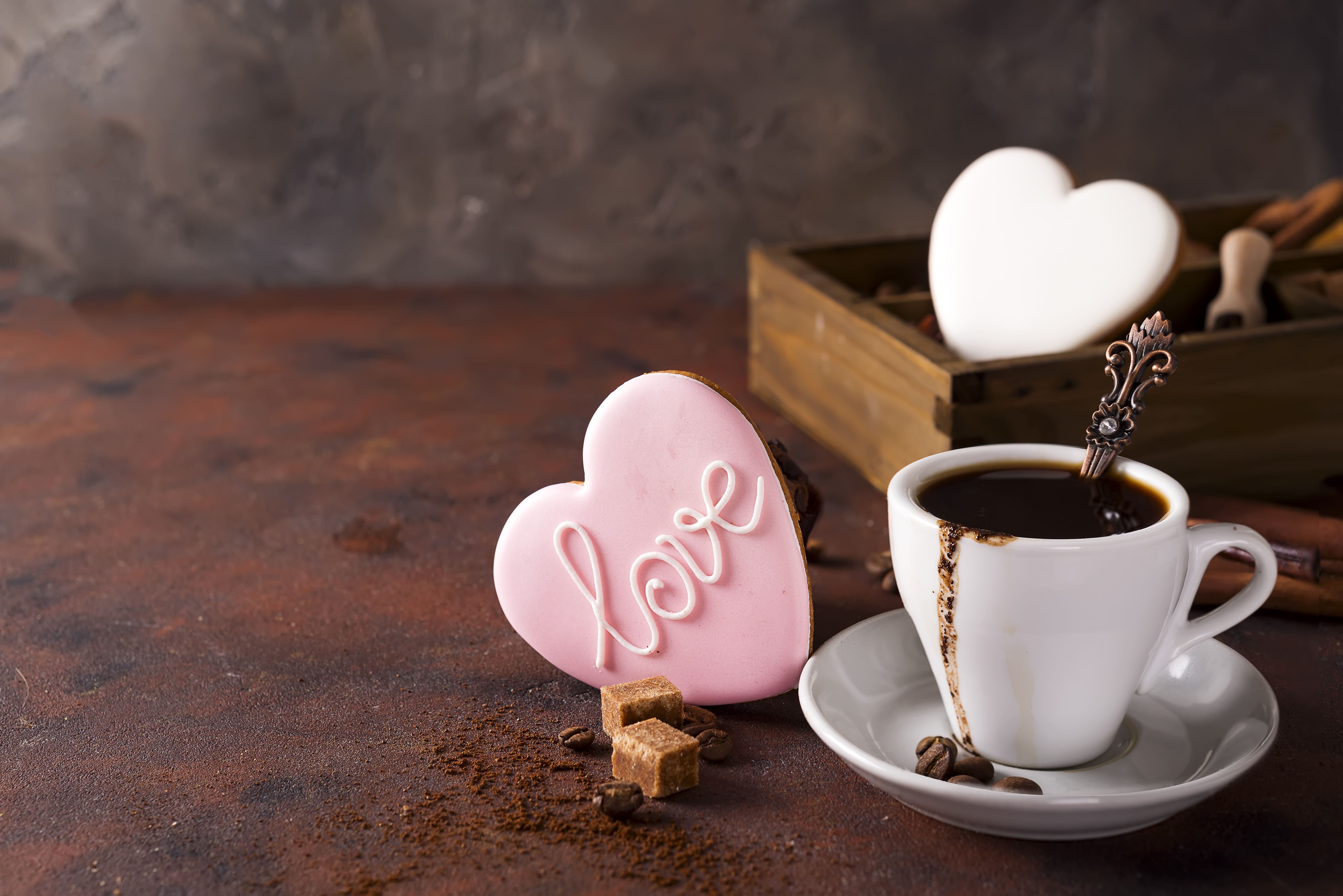 Coffee Cookie Cup Drink Heart Shaped Still Life 6016x4016