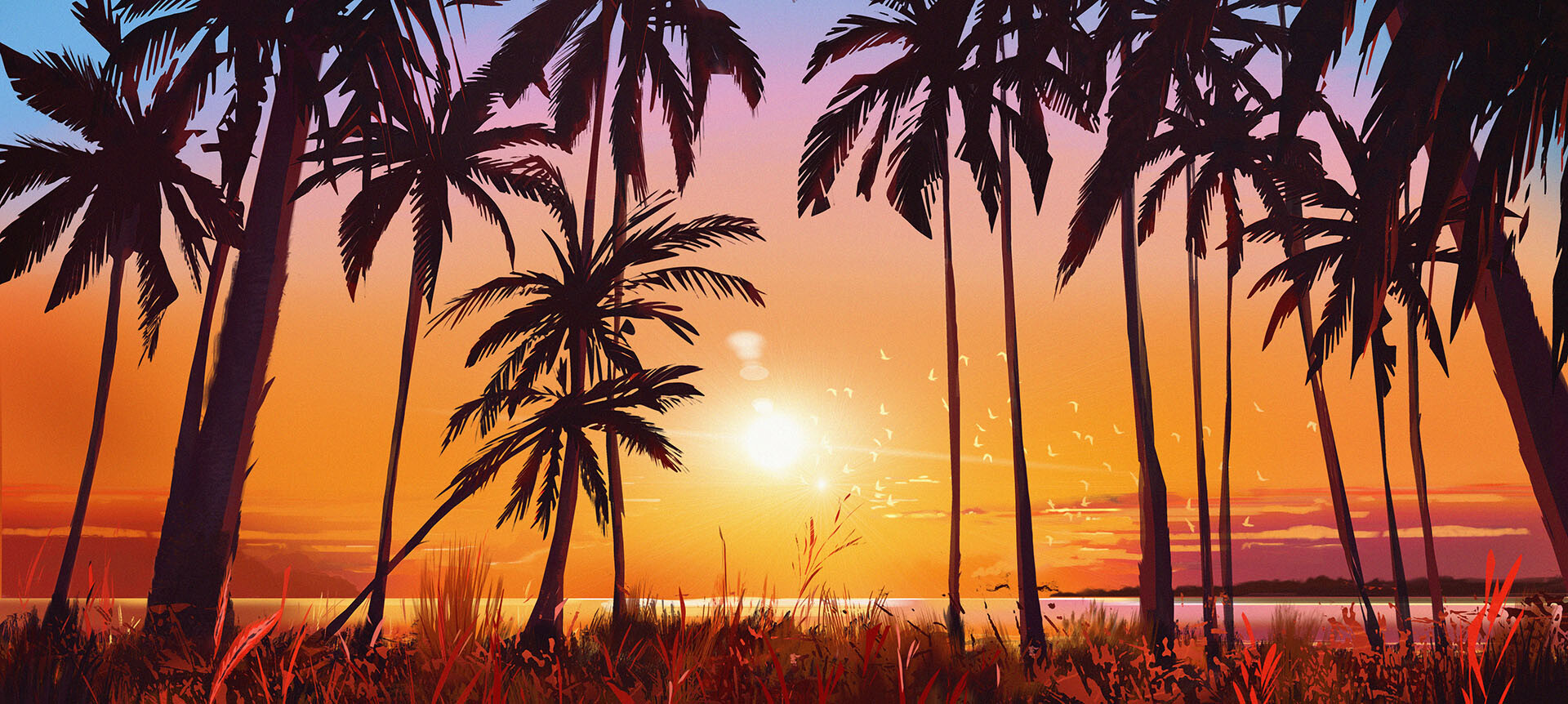 ArtStation Digital Art Sunset 2D Palm Trees Concept Art Judith De Repentigny 1920x862