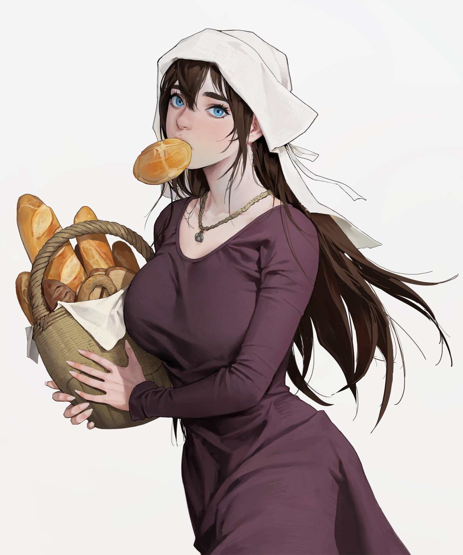 Portrait Display Simple Background Original Characters Anime Girls Anime Maid Baguette Bread 1500x1800