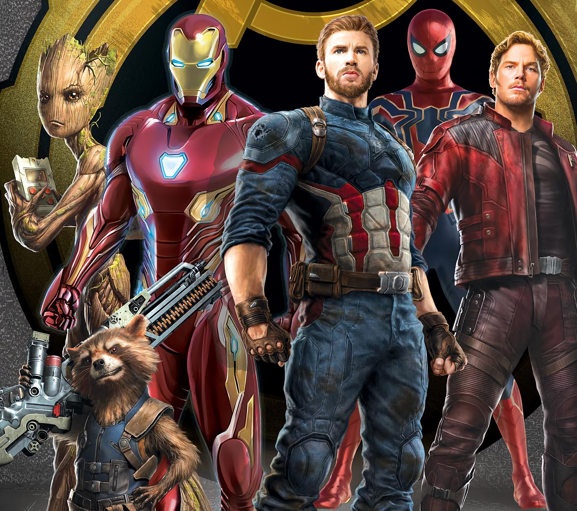 Avengers Infinity War Captain America Groot Iron Man Rocket Raccoon Spider Man Star Lord 1920x1700