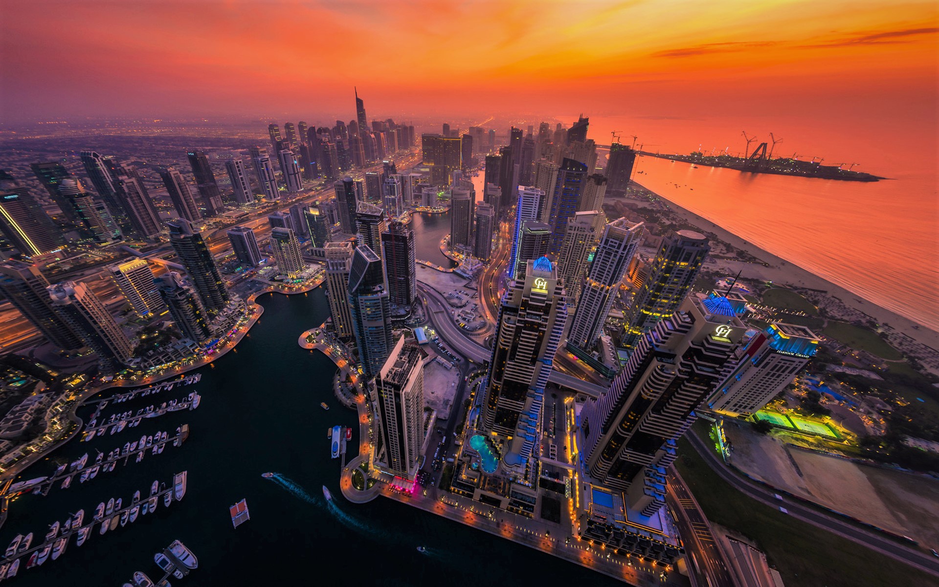 Aerial Building City Dubai Horizon Light Sky Skyscraper Sunset 1920x1200