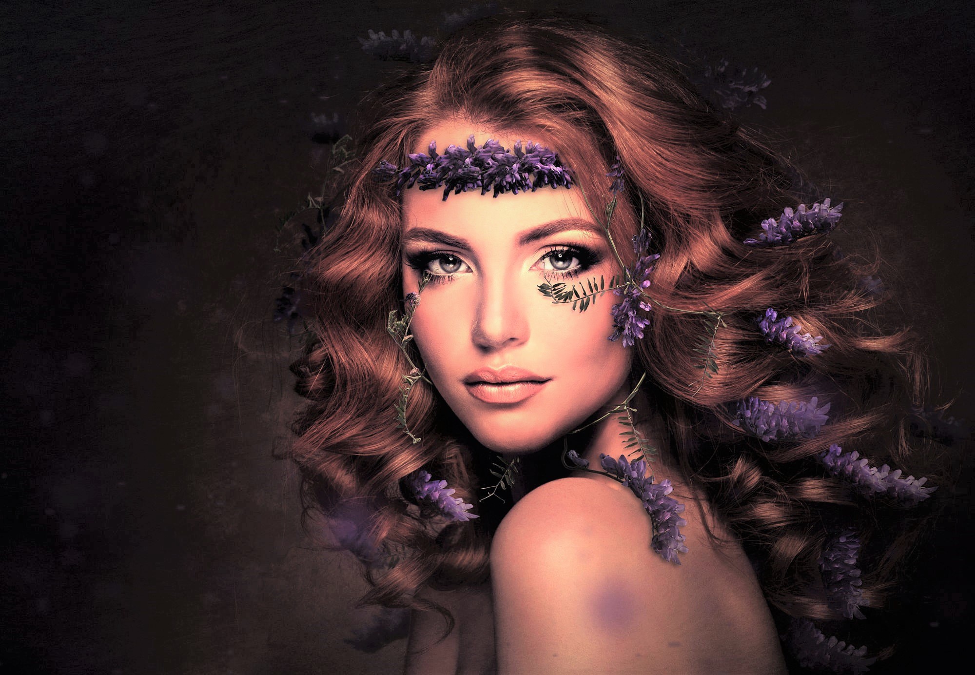 Face Flower Girl Hair Model Purple Flower Woman 2000x1384