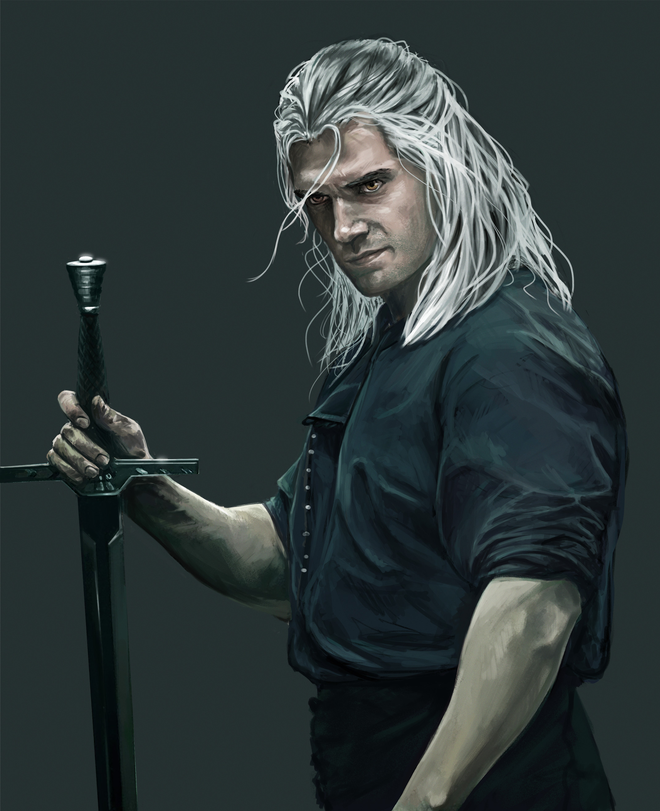 Diego Cabrera Fan Art Henry Cavill Geralt Of Rivia The Witcher TV Series Simple Background Sword Ora 2139x2631
