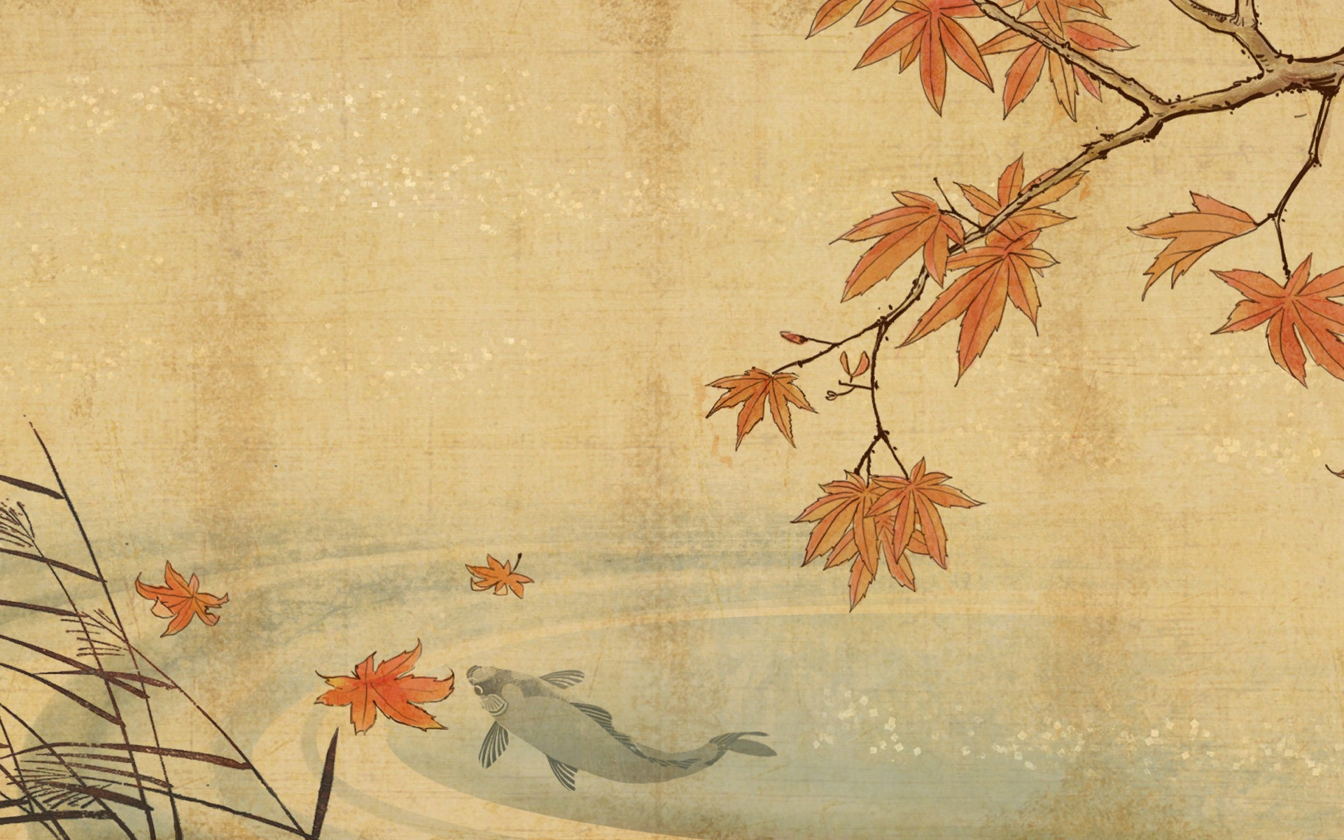 Japan Showa Taisho Meiji Print Fall Fish Painting Asia 1920x1200