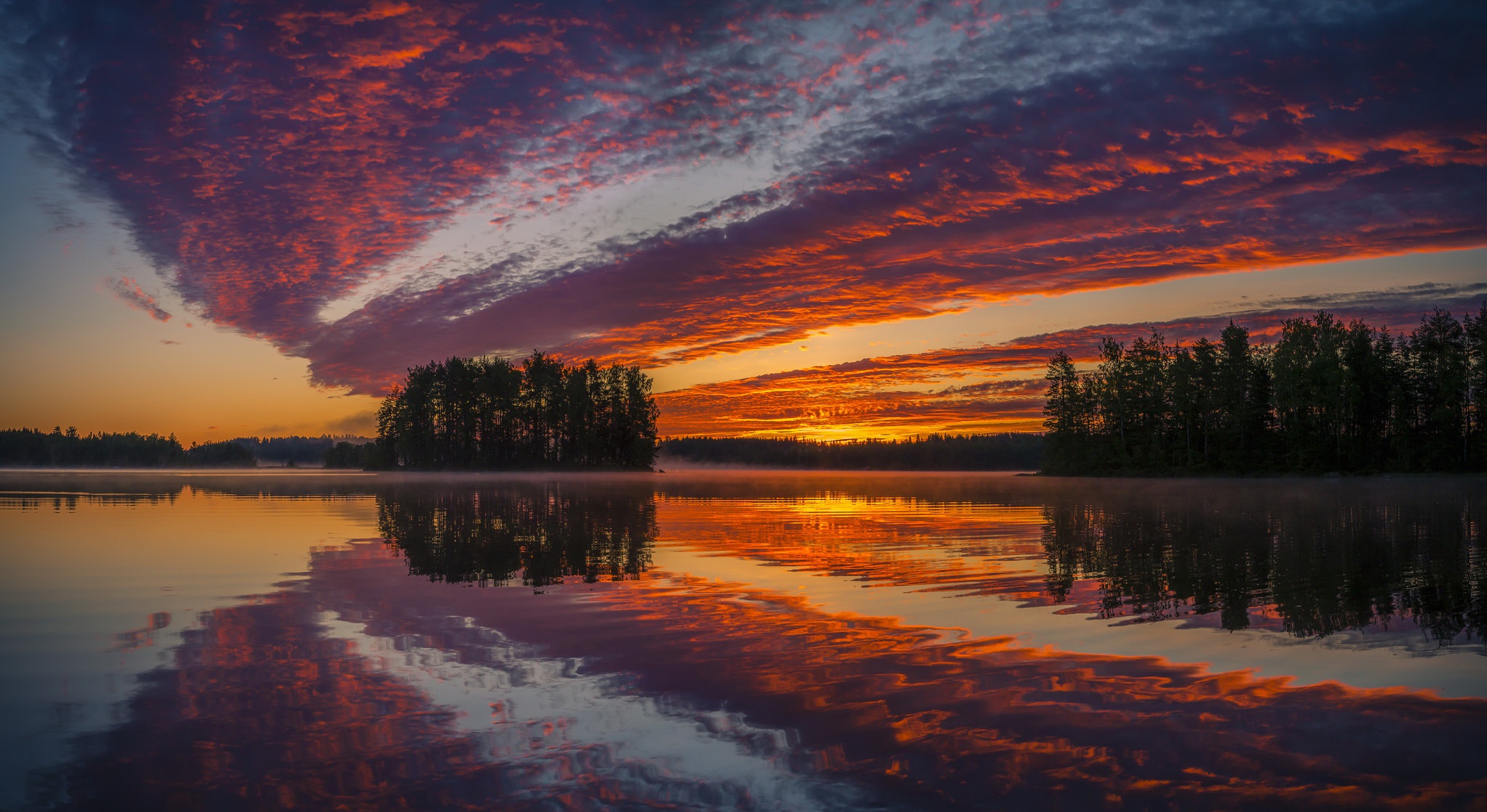 Cloud Lake Nature Reflection Sky Sunset Tree 2048x1119
