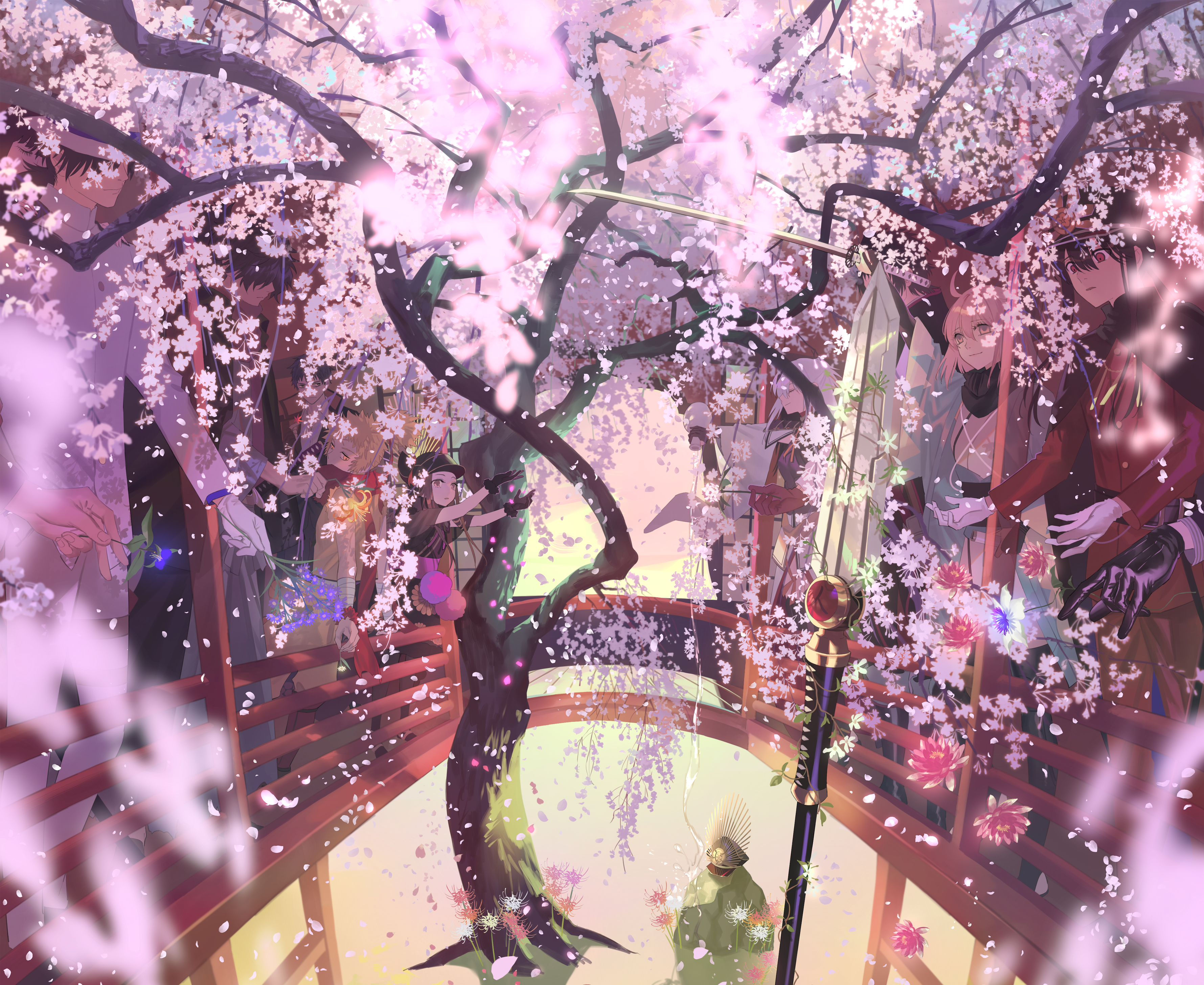 Anime Anime Girls Digital Art Artwork Warabi Tama Fate Series Cherry Blossom 3559x2912