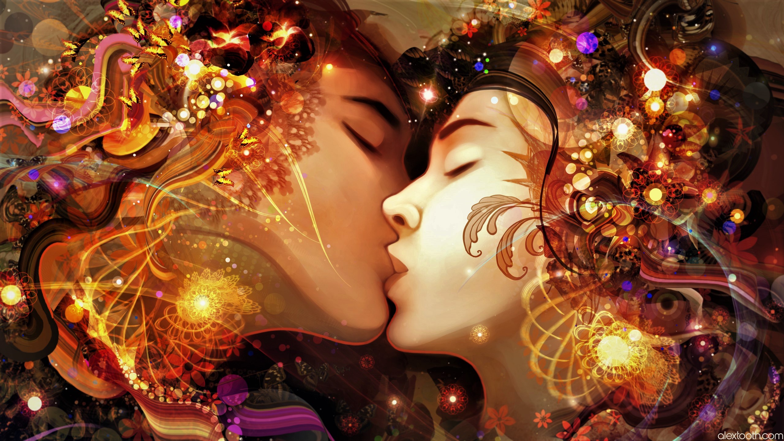 Artistic Colors Couple Kiss Light Romantic 2560x1440