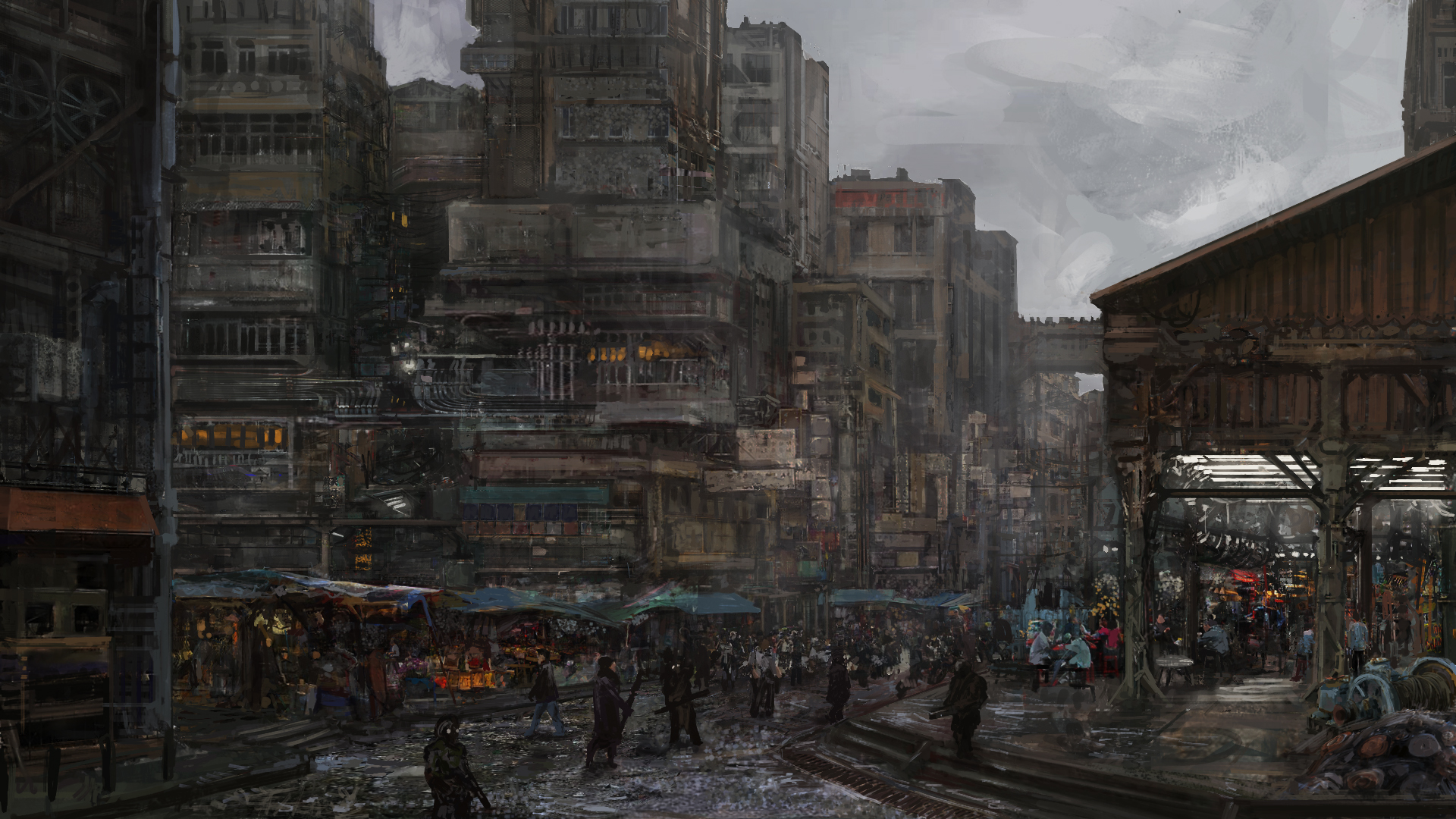 Digital Futuristic City Broken Rain Trash Pollution Crow 1920x1080