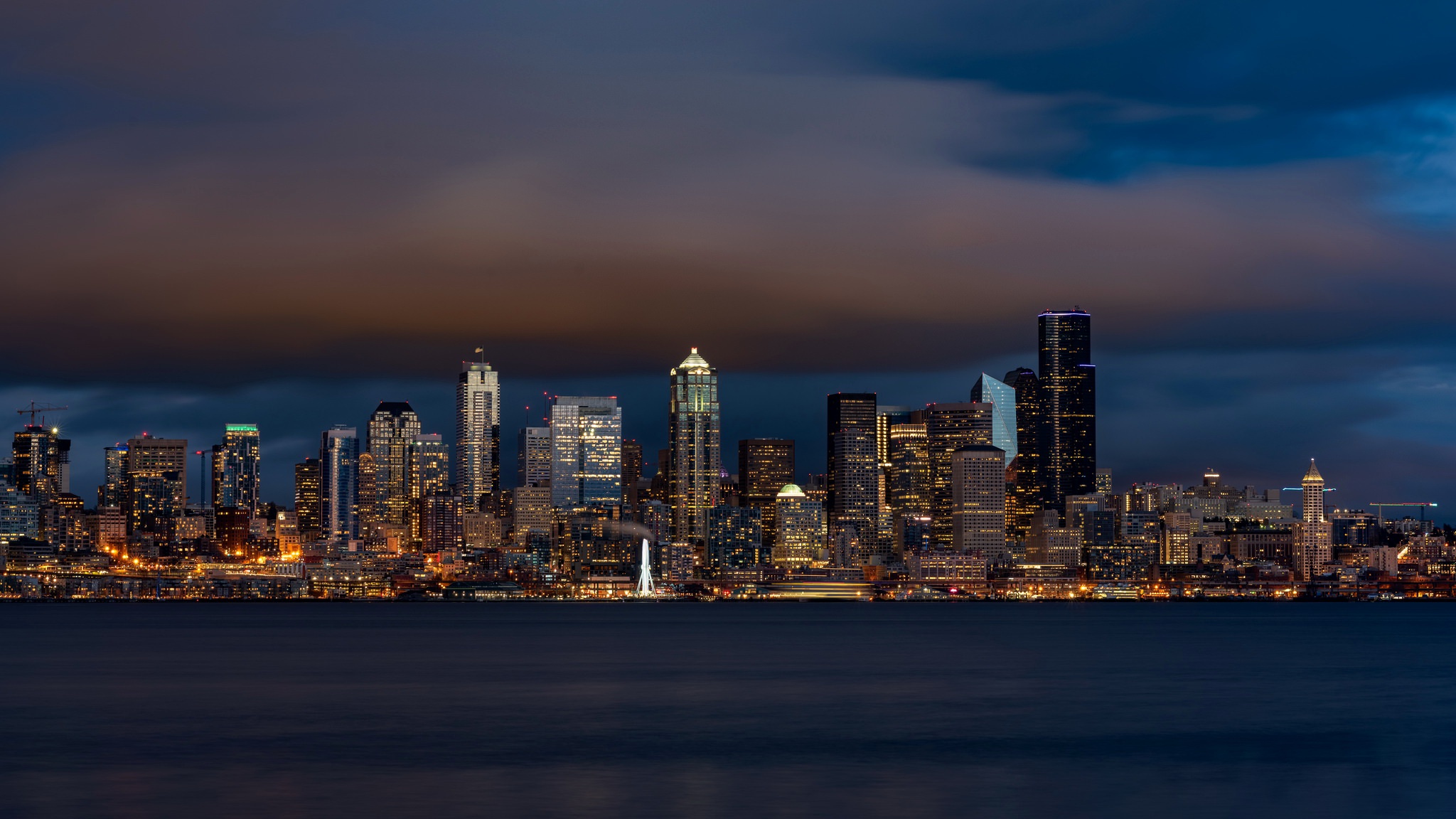 Building City Night Seattle Skyscraper Usa 2048x1152
