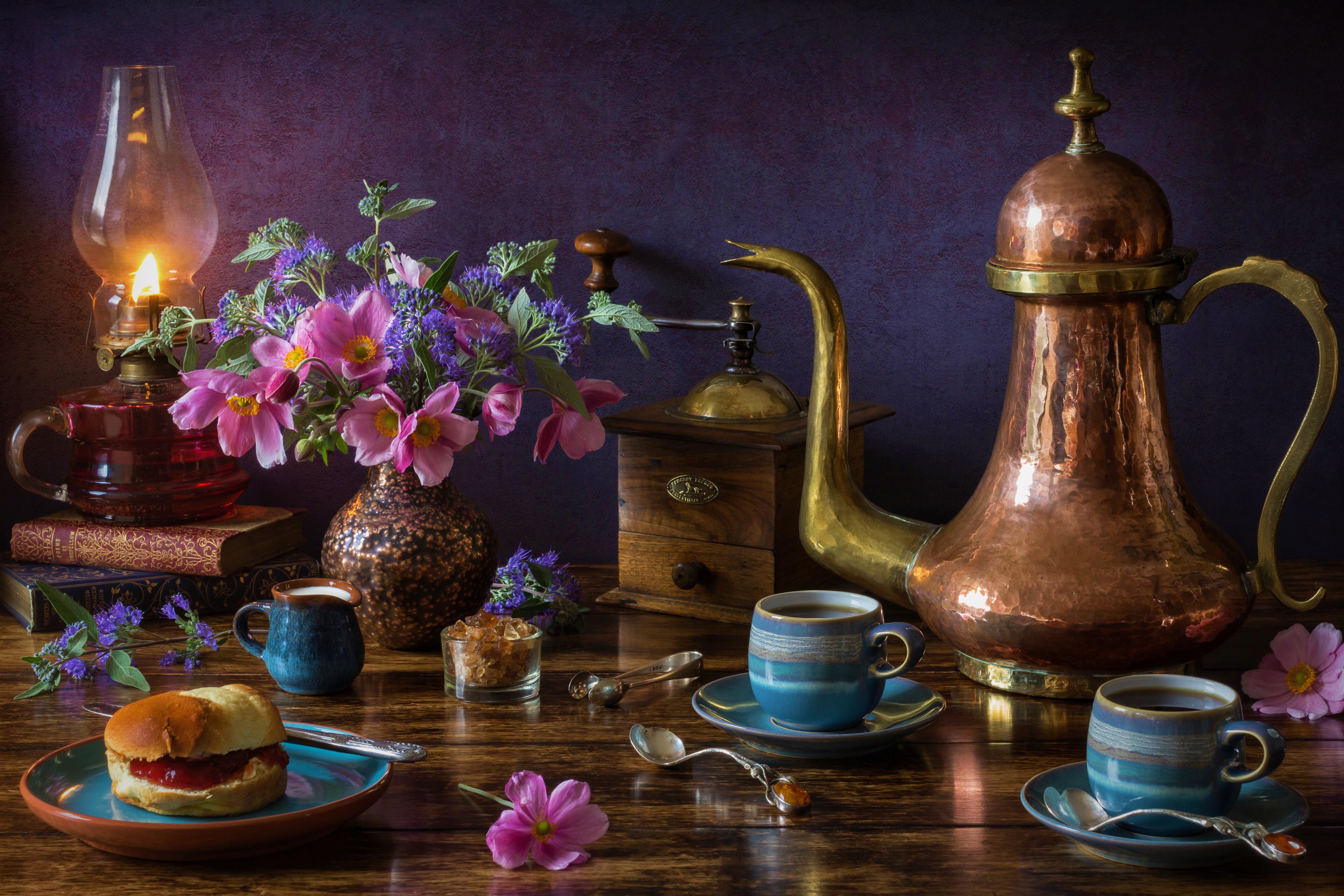Copper Flower Grinder Oil Lamp Pitcher Still Life Vase 5184x3456