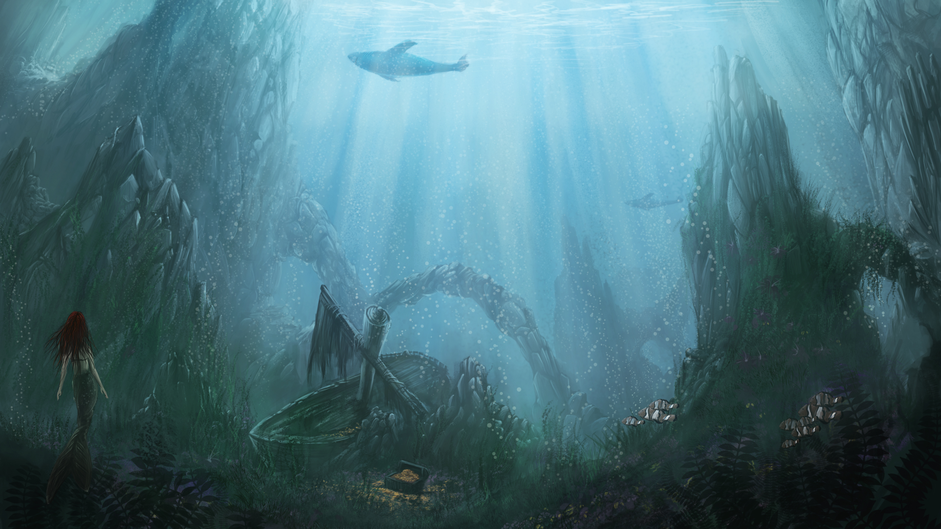 Mermaid Sunbeam Treasure Underwater Whale 3000x1688