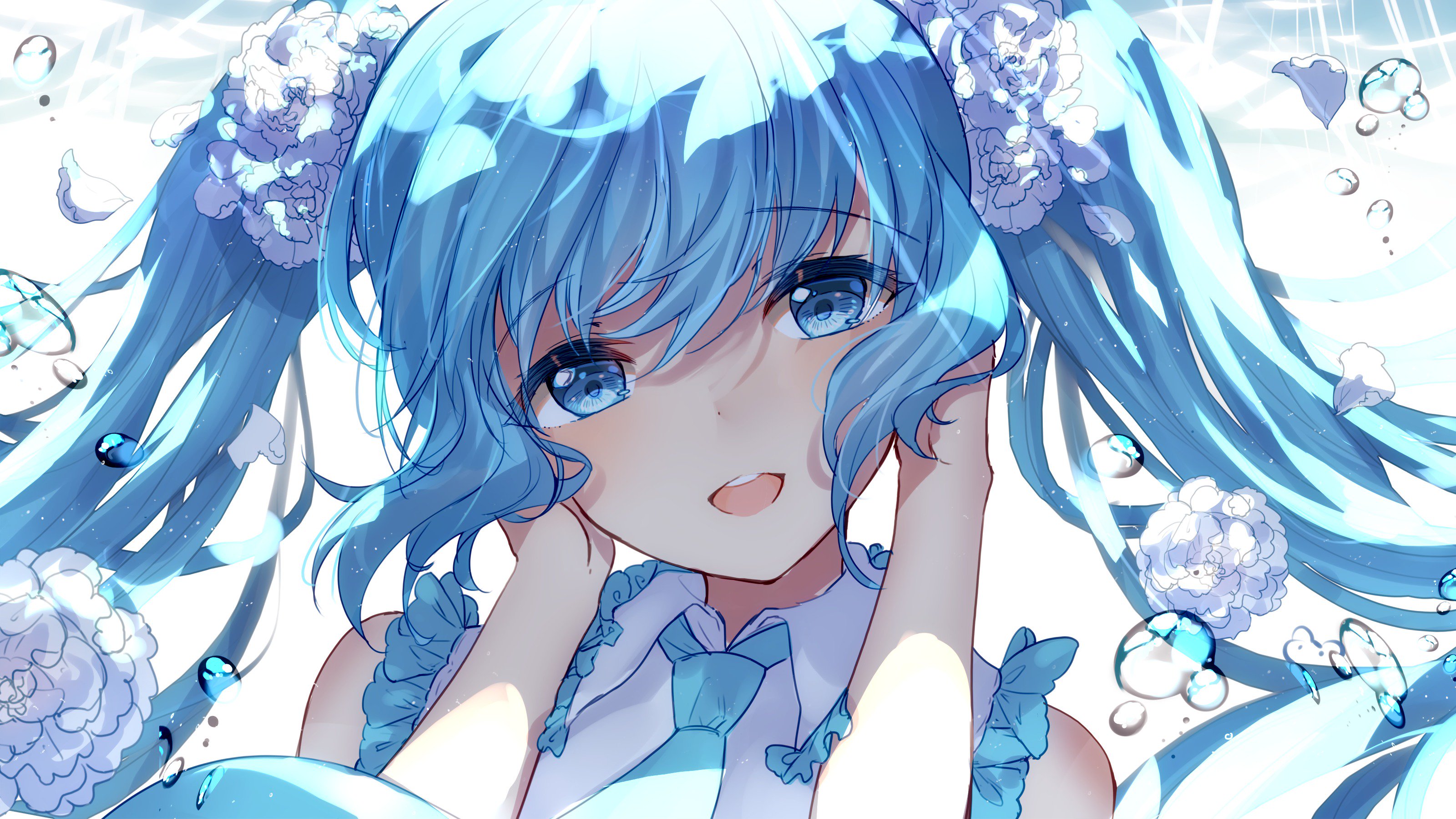 Anime Vocaloid Hatsune Miku Blue Hair Twintails Blue Eyes Looking At Viewer Bison Cangshu 3200x1799