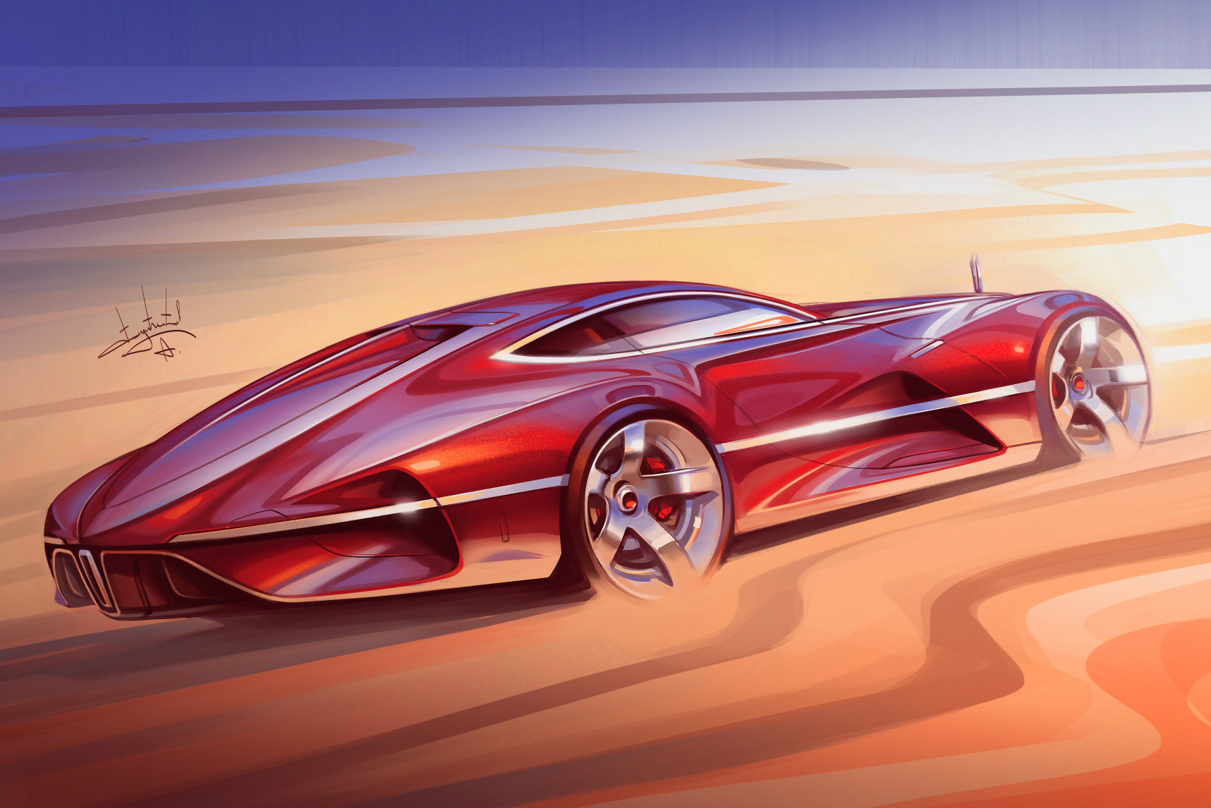 Aleksandr Sidelnikov Simple Background Concept Art Concept Car Car Sports Car Sand Desert 1717x1146