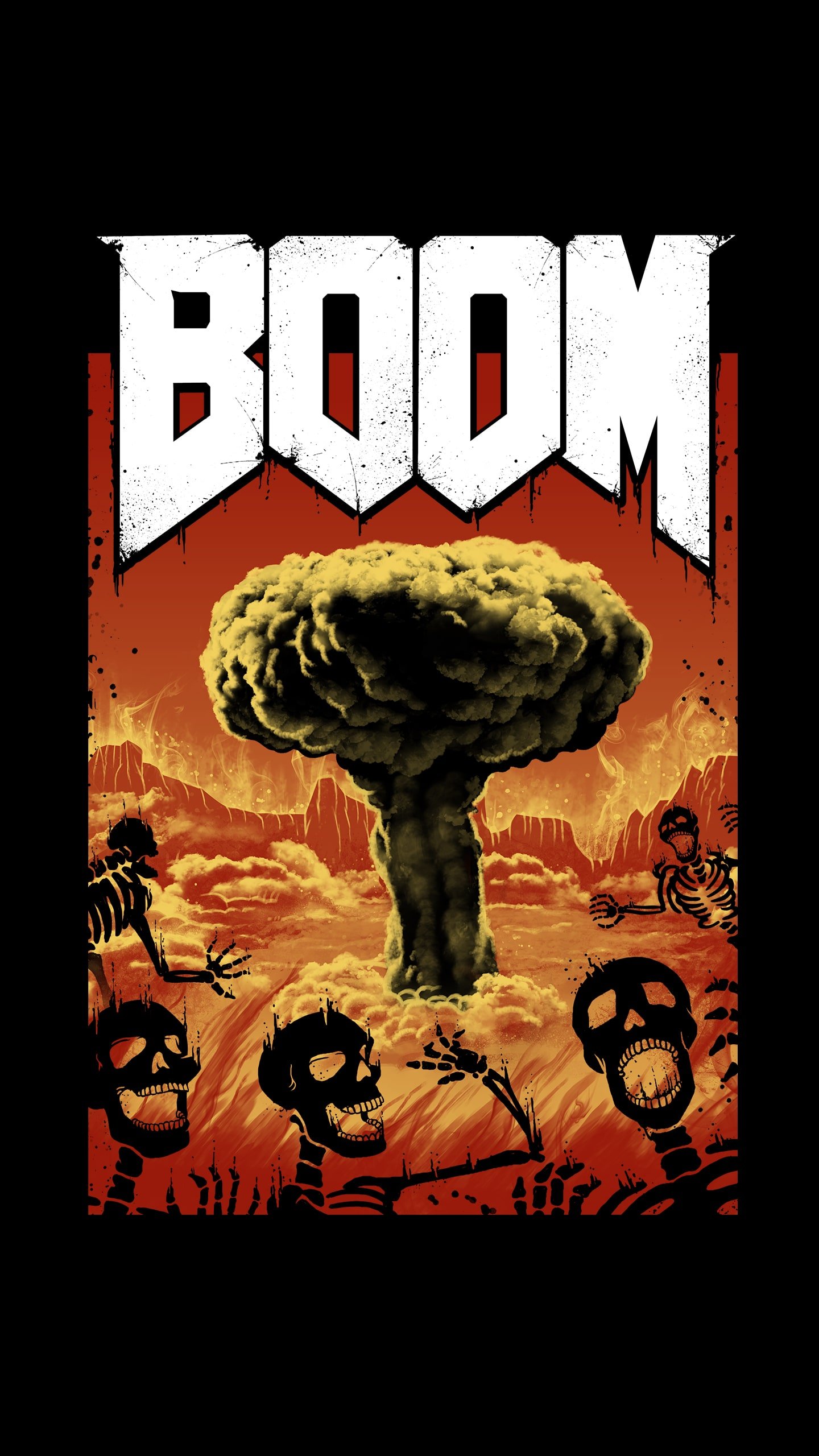 Video Games Nuclear Doom Game Skeleton Artwork Digital Black Background 1440x2560