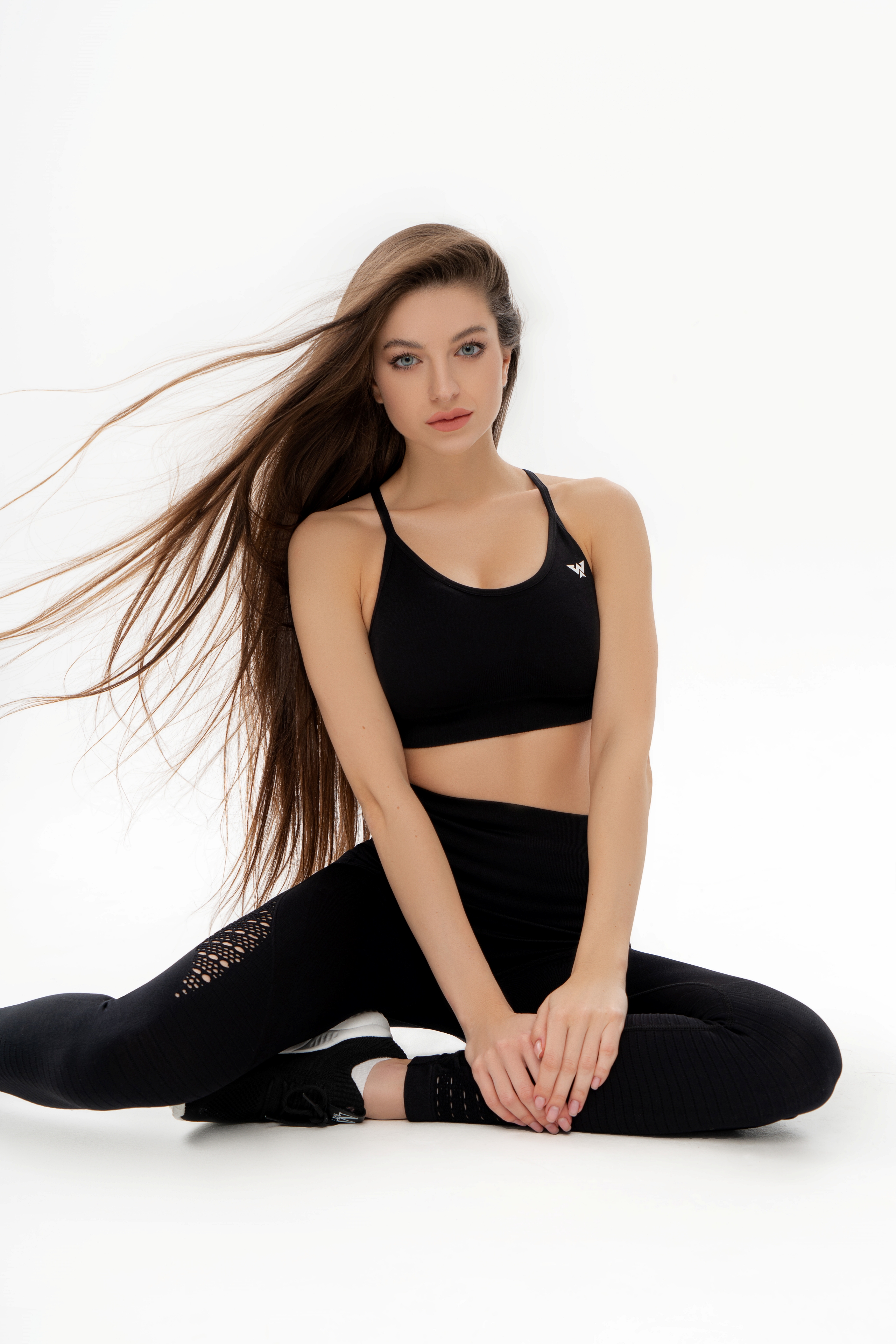 Anna Sazonova Women Model Brunette Long Hair Looking At Viewer Gray Eyes Black Clothing Sportswear B 2561x3840