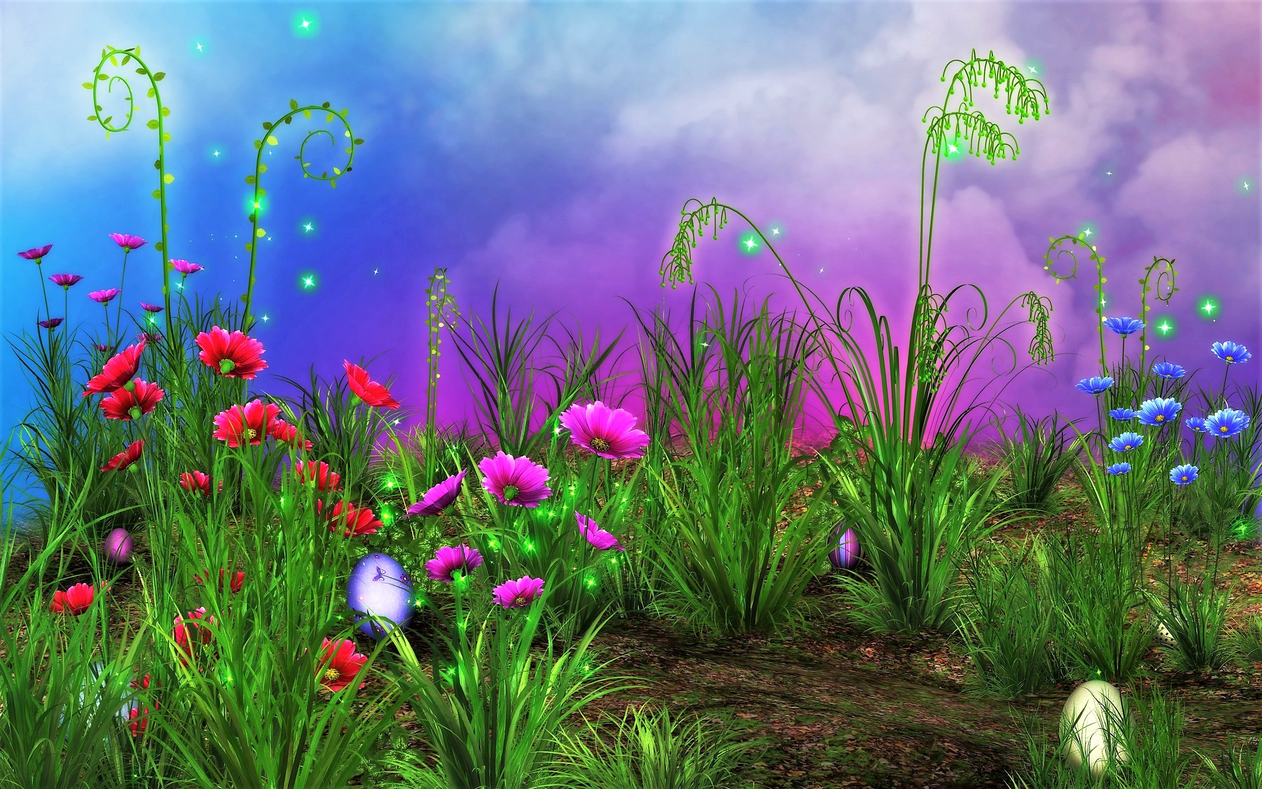 Artistic Bright Easter Flower Forest Grass Holiday Spring 2560x1600