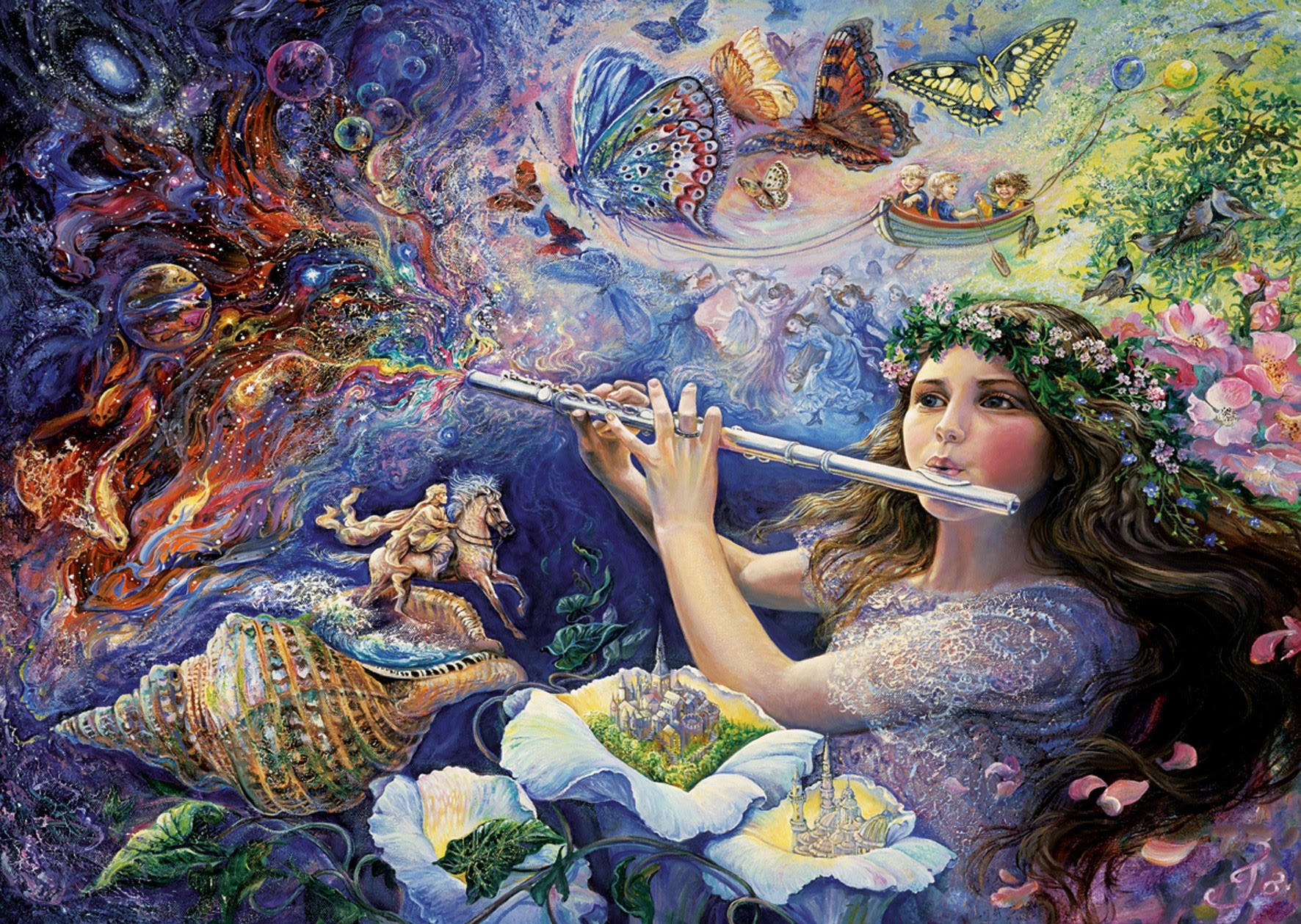 Artistic Colorful Fantasy Flower Flute Girl Painting Shell 1772x1259