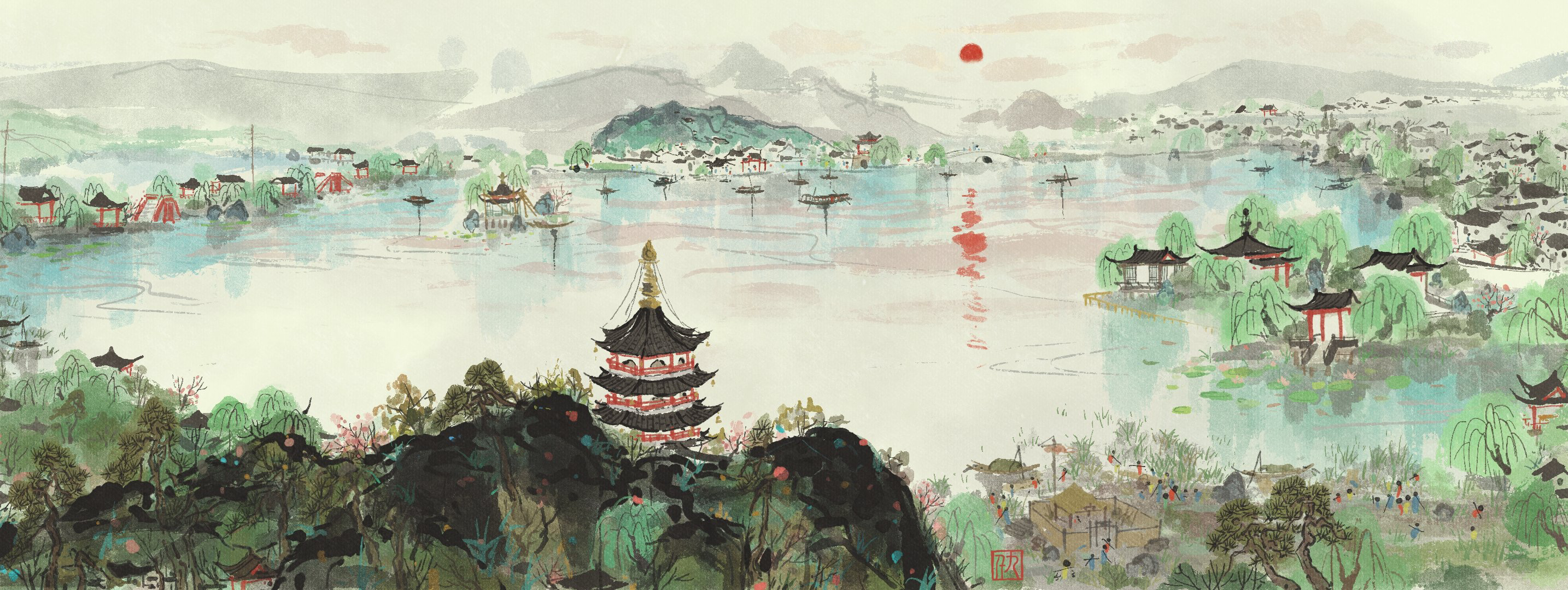 Painting Landscape Japanese Art Neo1900 2868x1080