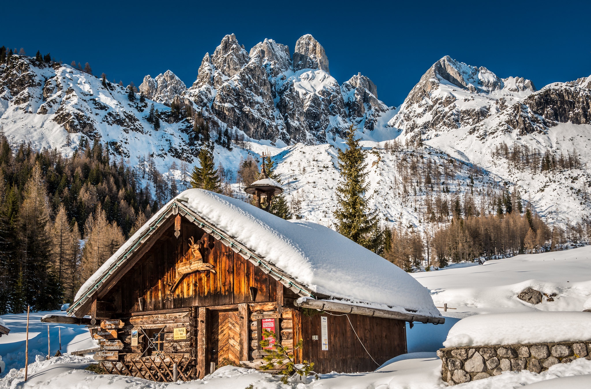 Alps Austria Cabin Mountain Snow Winter 2048x1349