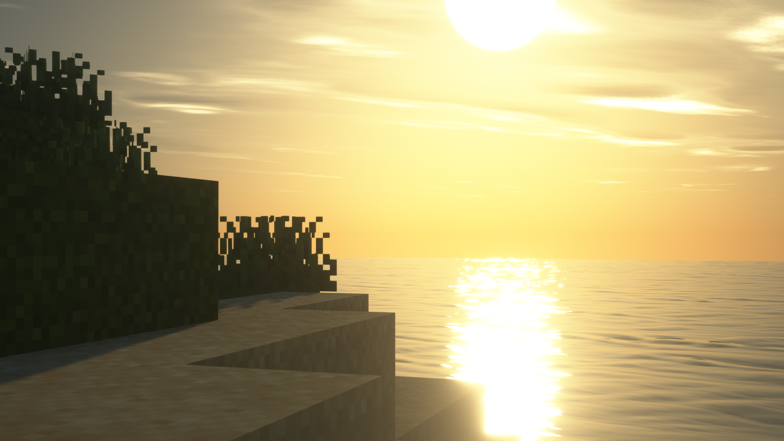 Sunset Sunrise Minecraft Shaders Video Games Screen Shot Landscape Portal 2560x1440