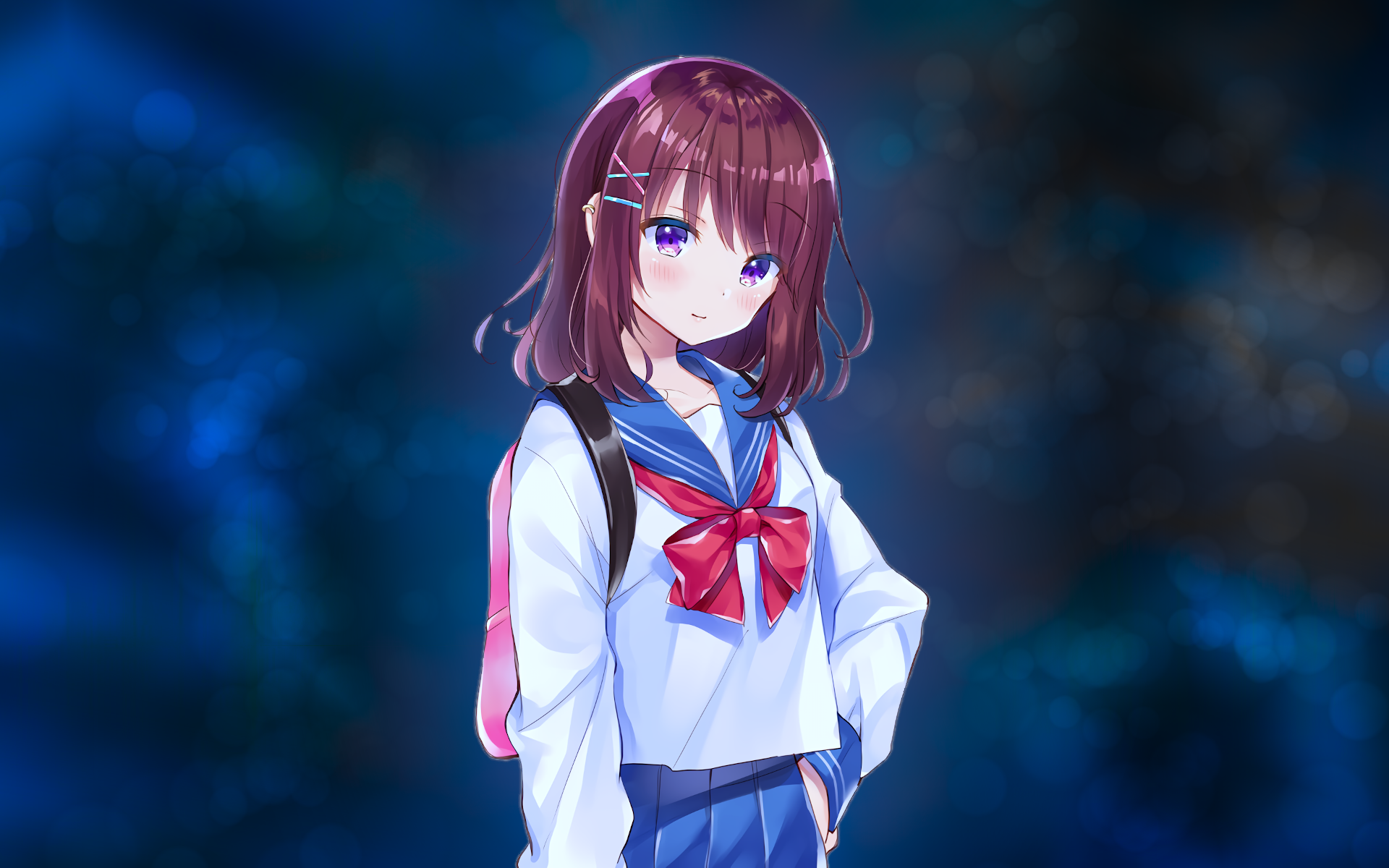 Girl Hairpin Original Anime Sailor Uniform School Uniform Short Hair 1920x1200
