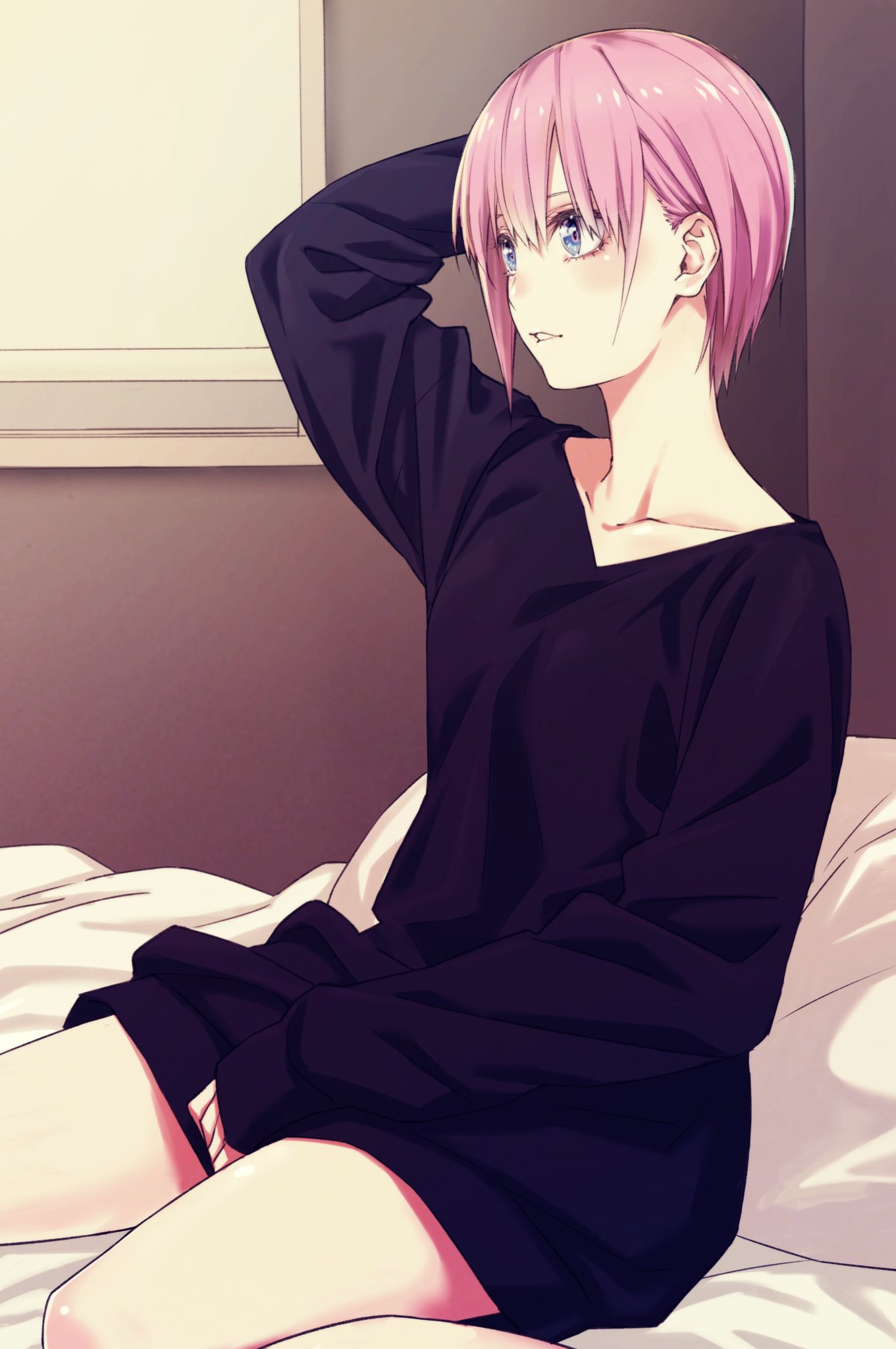 5 Toubun No Hanayome Pink Hair Vertical JK Long Sleeves Bangs Black Shirt Anime Girls Blue Eyes In B 1361x2048