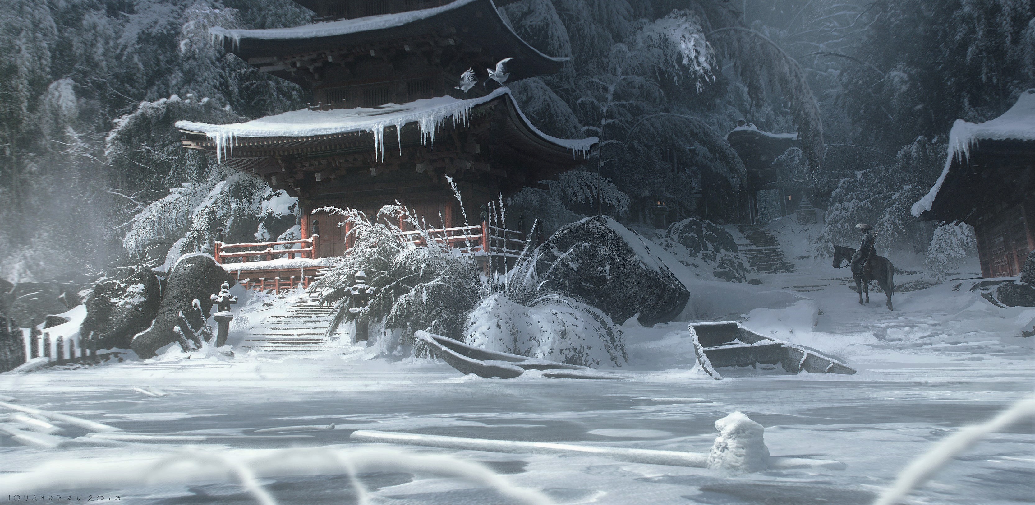 Romain Jouandeau Ghost Of Tsushima Temple Snow 3330x1624