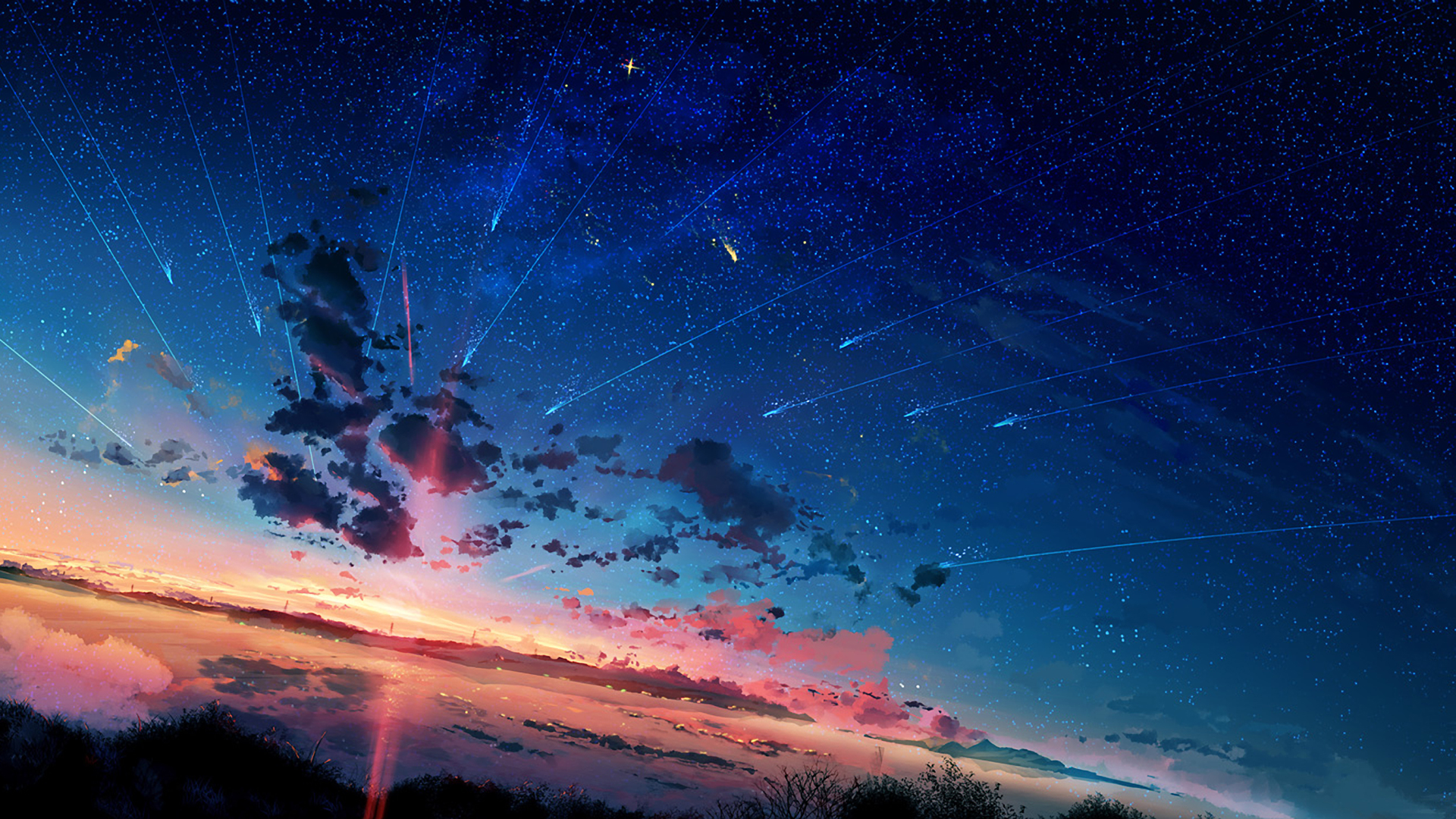 Shooting Star Starry Sky Sunset 1920x1080