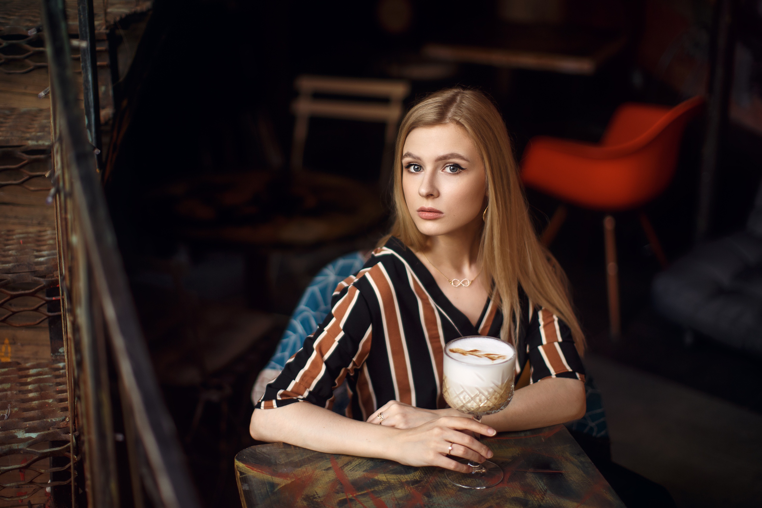 Women Model Sitting Blonde Necklace Sergey Sorokin 2560x1706