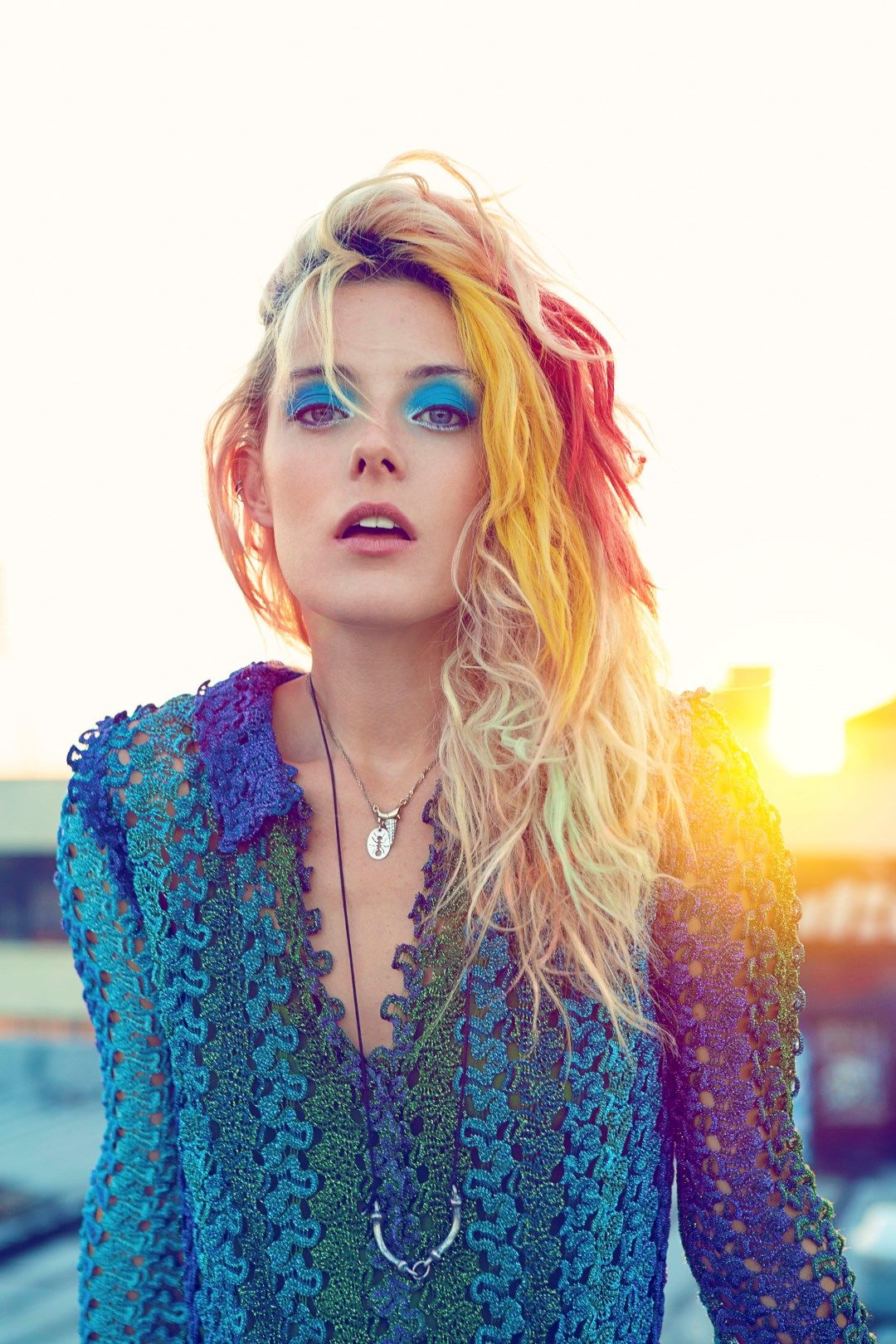 Chloe Norgaard Women Model Multicolored Hair Blue Eyes Outdoors Urban Makeup Long Hair Danish 1080x1620
