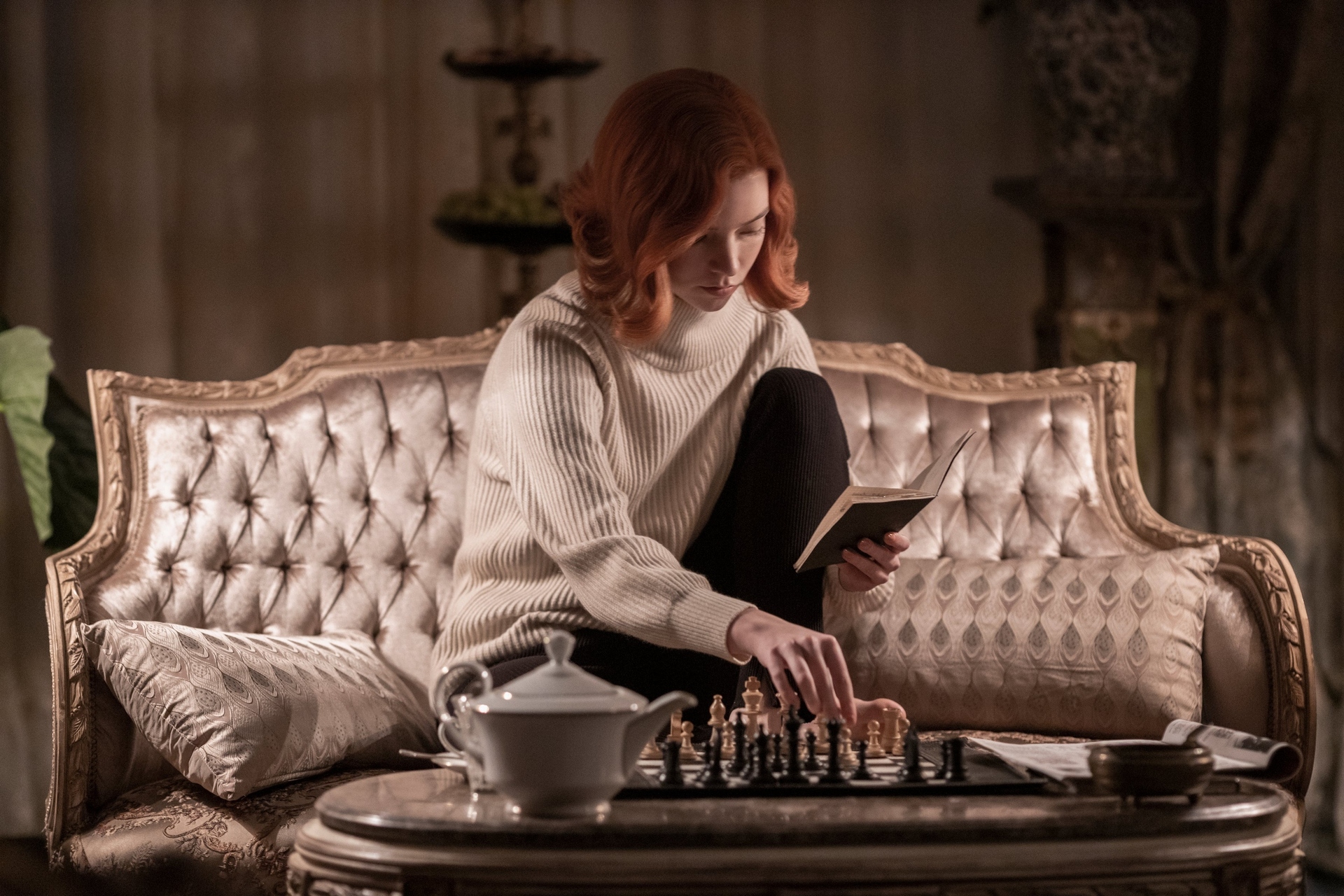 Anya Taylor Joy Women Actress Redhead Chess The Queens Gambit Film Stills Sitting Women Indoors Read 1920x1280