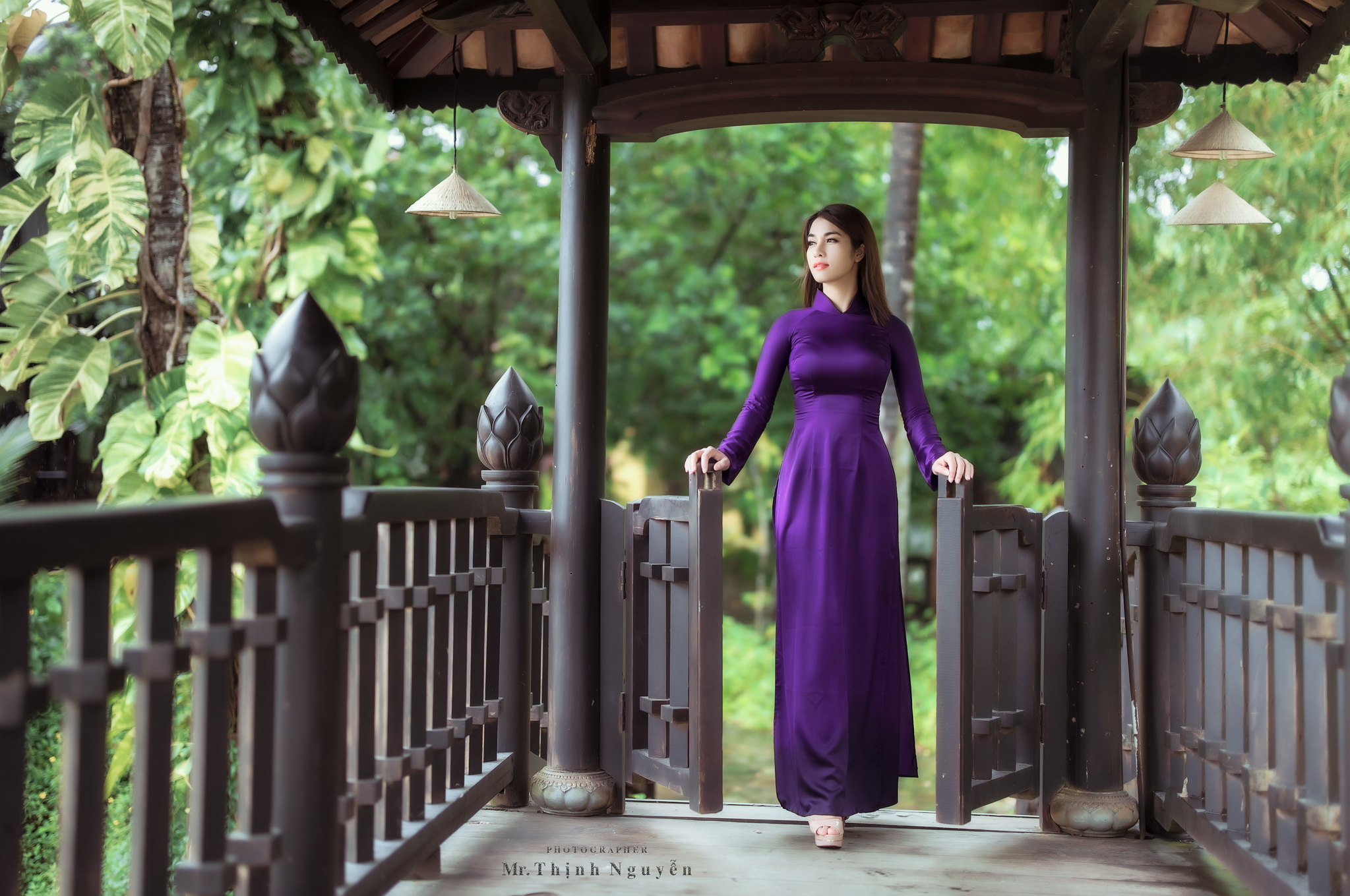 Asian Model Women Long Hair Brunette Violet Dress Traditional Clothing Pavilion 2047x1359