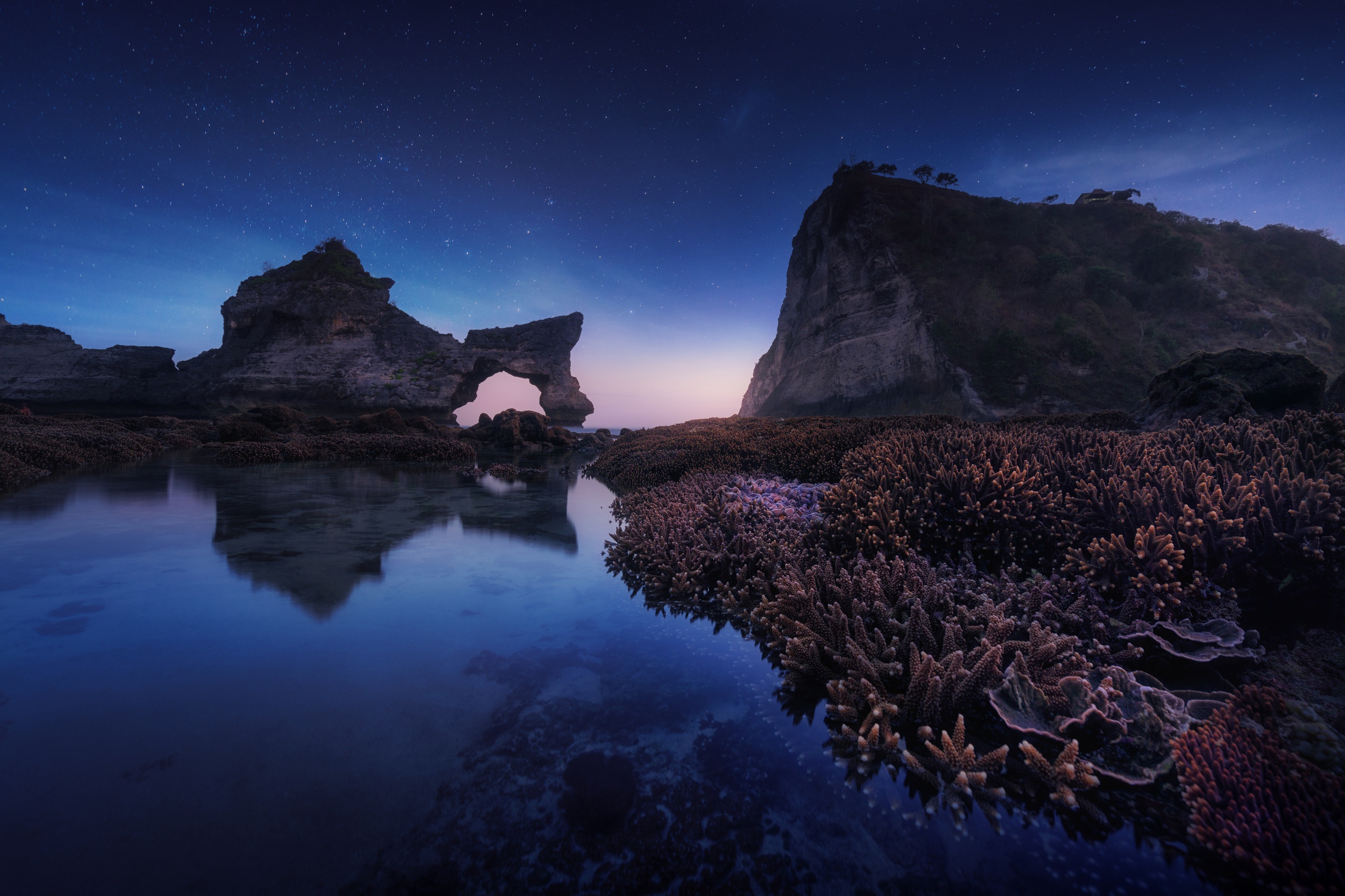 Arch Coral Nature Night Reflection Rock Seascape Sky 2500x1667