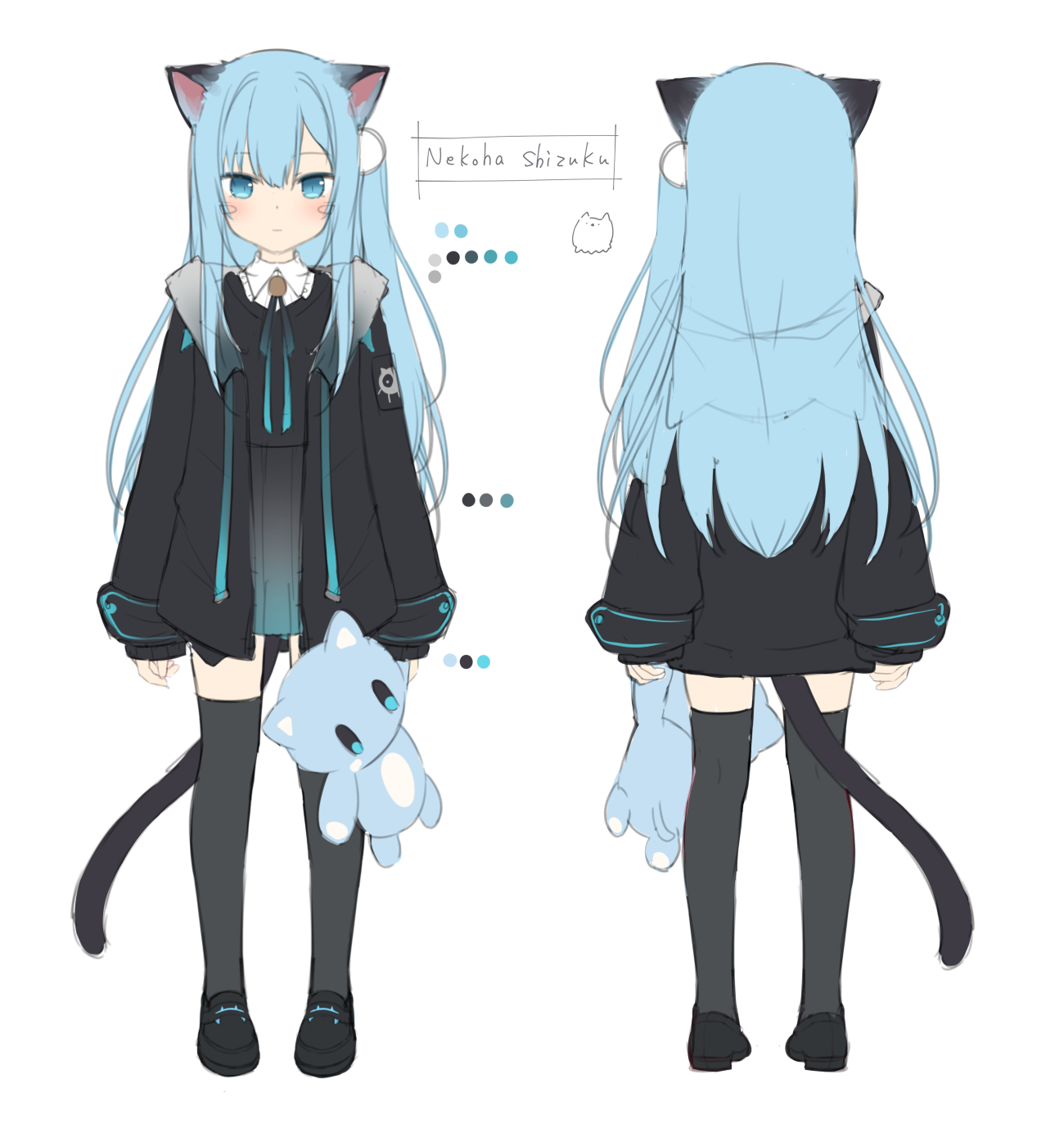 Anime Anime Girls Amashiro Natsuki Cat Ears Nekoha Shizuku Animal Ears Tail Blue Hair Blue Eyes 1300x1395
