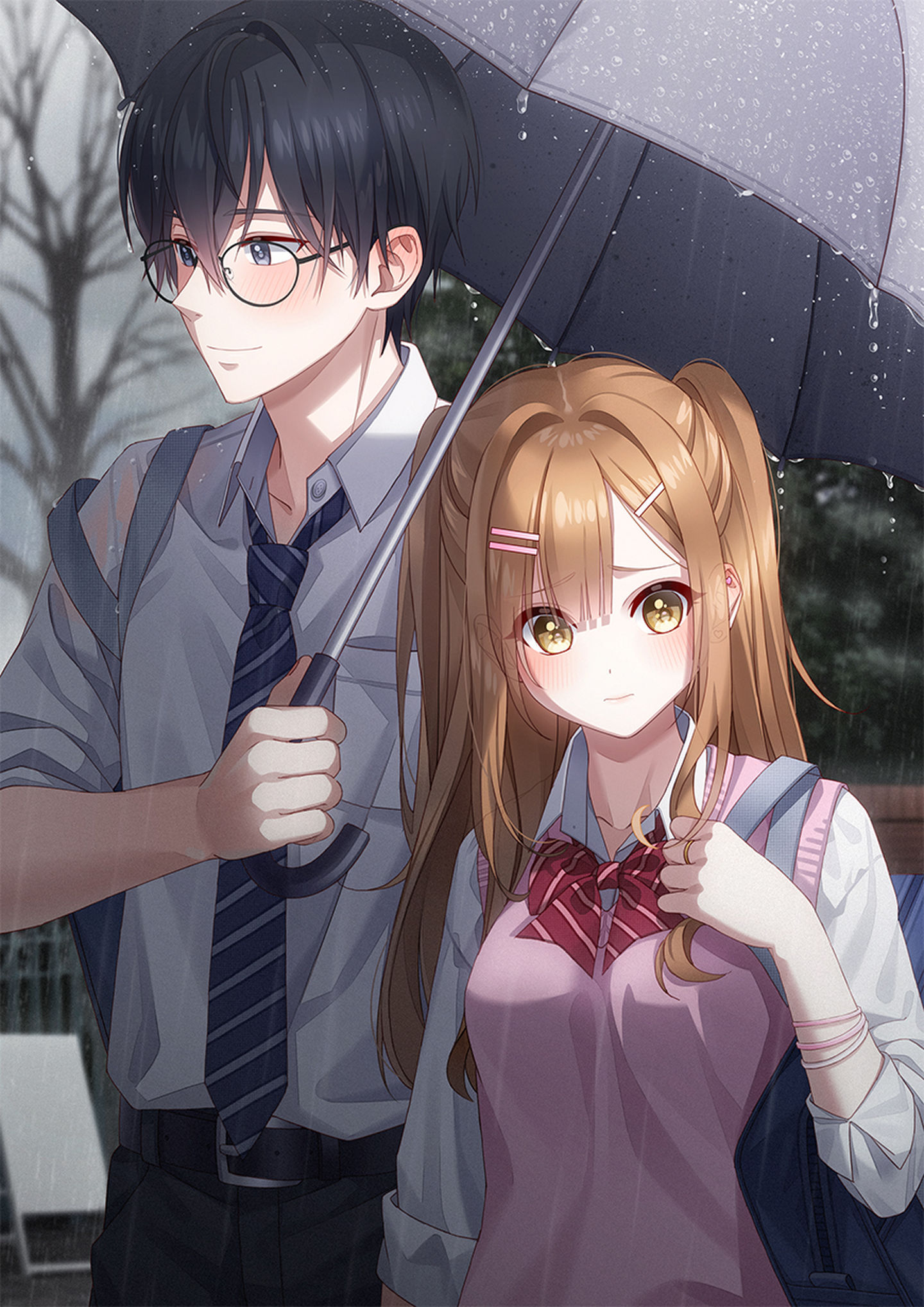 Anime Anime Boys Anime Girls UnJem Brunette School Uniform Vertical Umbrella Rail 1440x2036