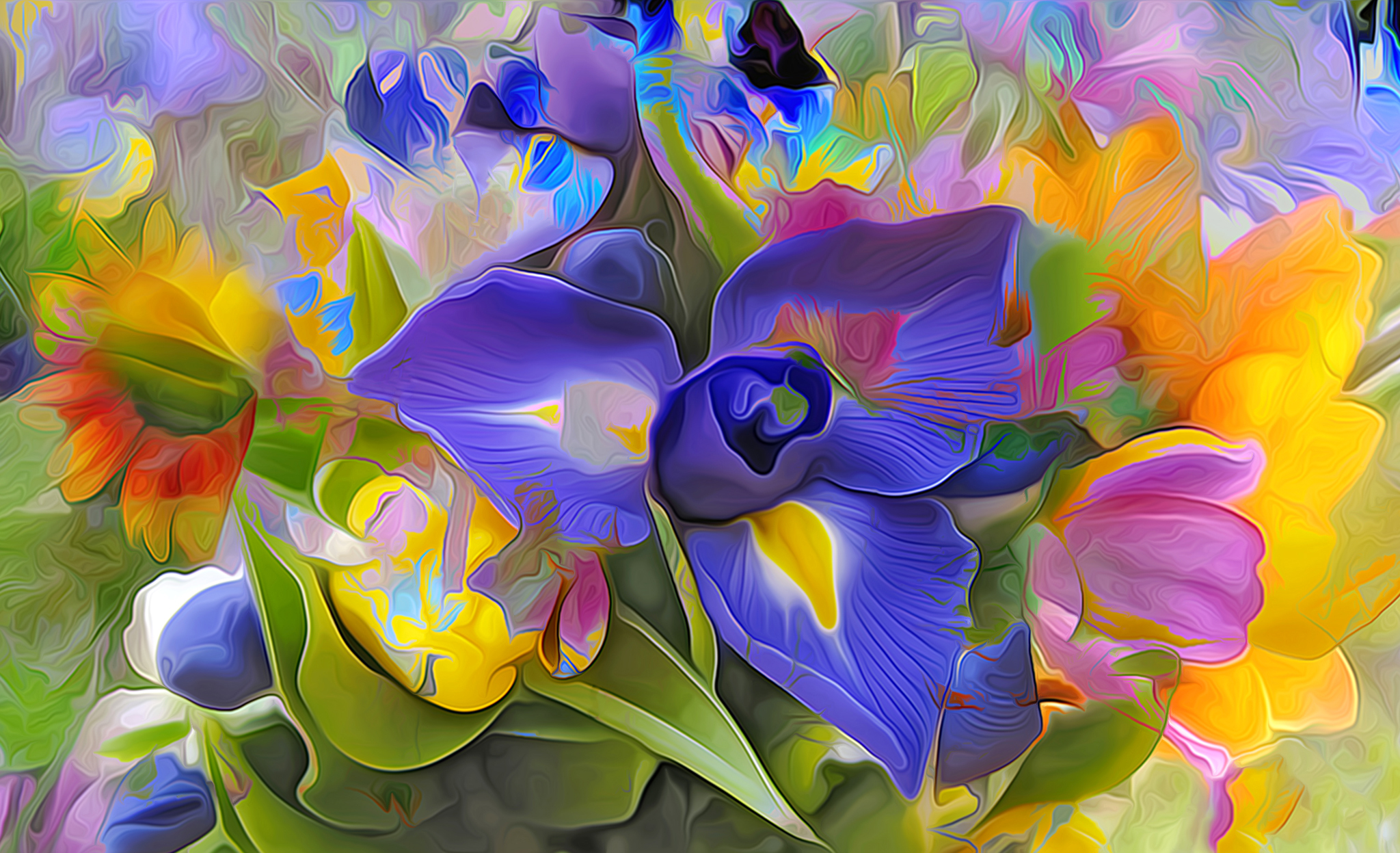 Abstract Artistic Colorful Flower Iris Painting 2048x1247