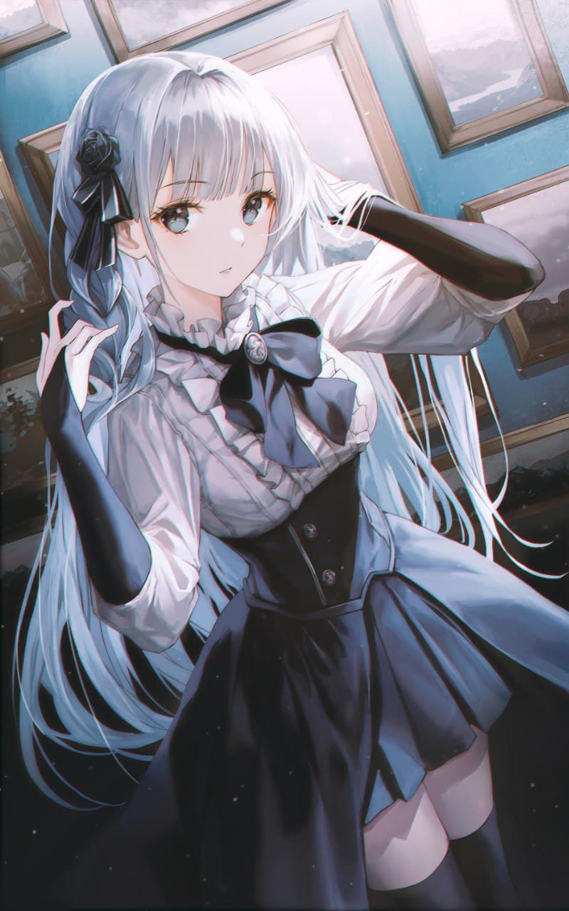 Anime Anime Girls Vertical Portrait Display Digital Art 2D Yohaku Gray Eyes Silver Hair Long Hair Lo 800x1280