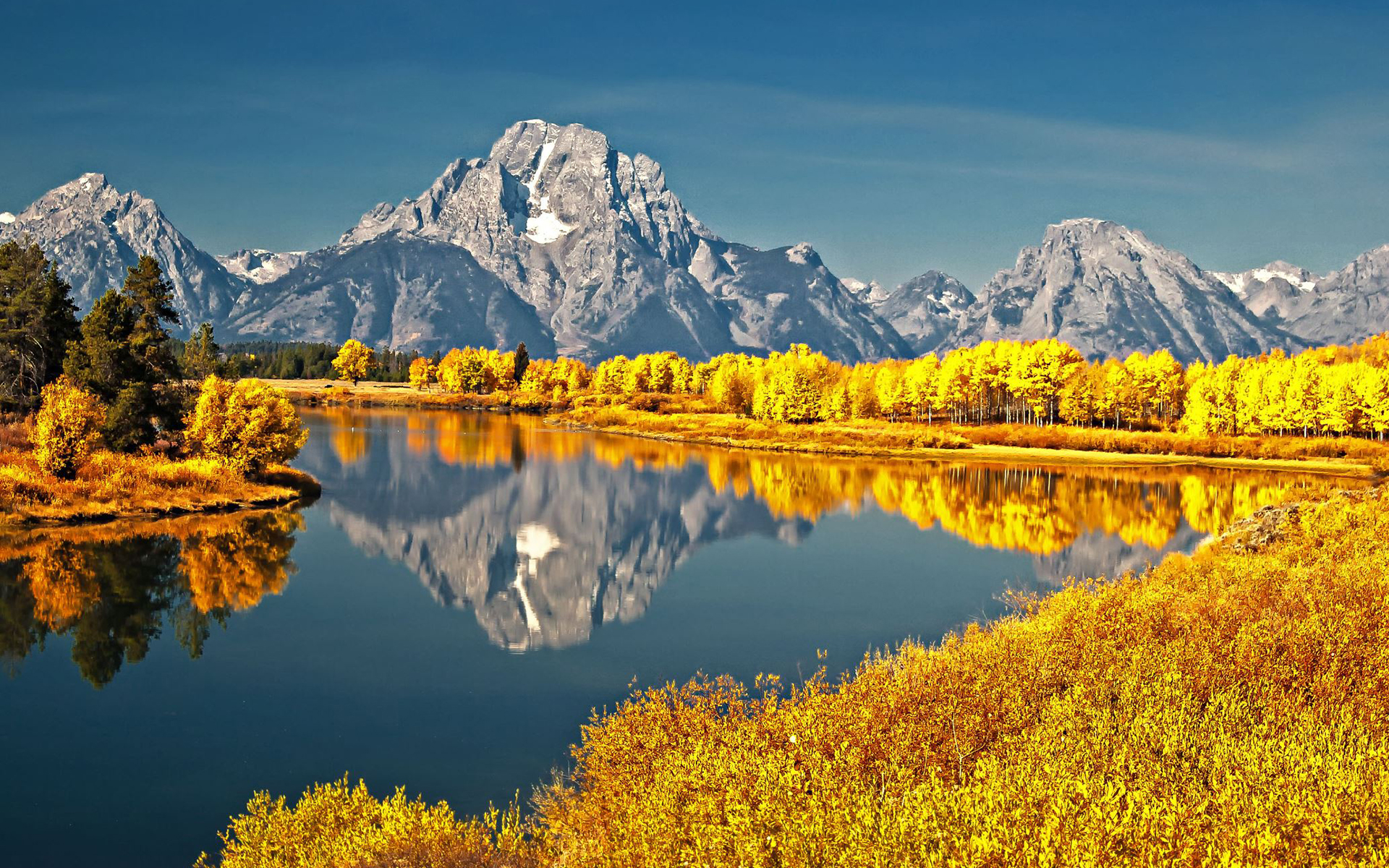 Fall Forest Grand Teton National Park Landscape Mountain Nature Reflection River 1920x1200