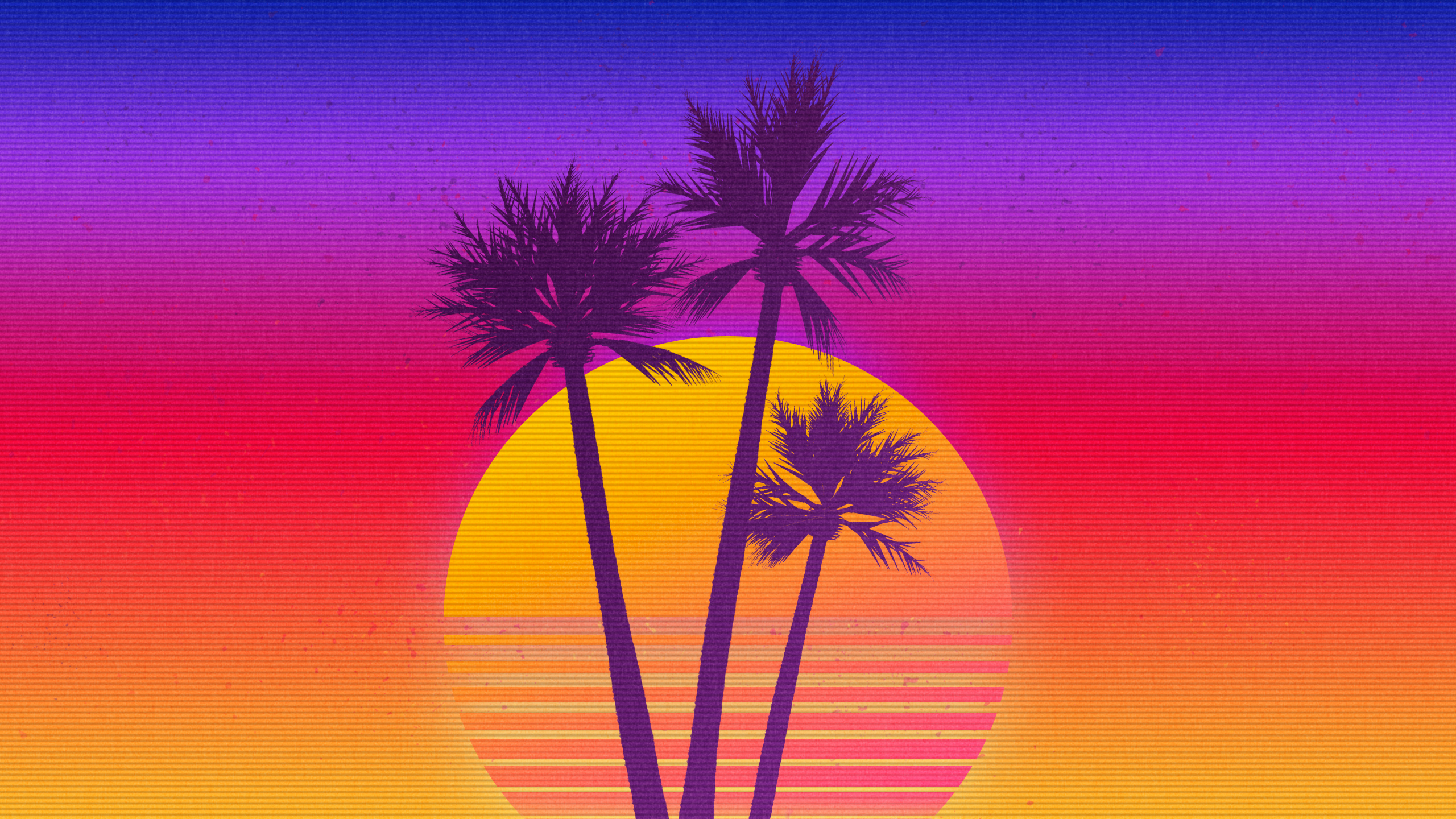 Synthwave OutRun Vaporwave Retrowave Sunset Palm Trees Digital Art 2560x1440