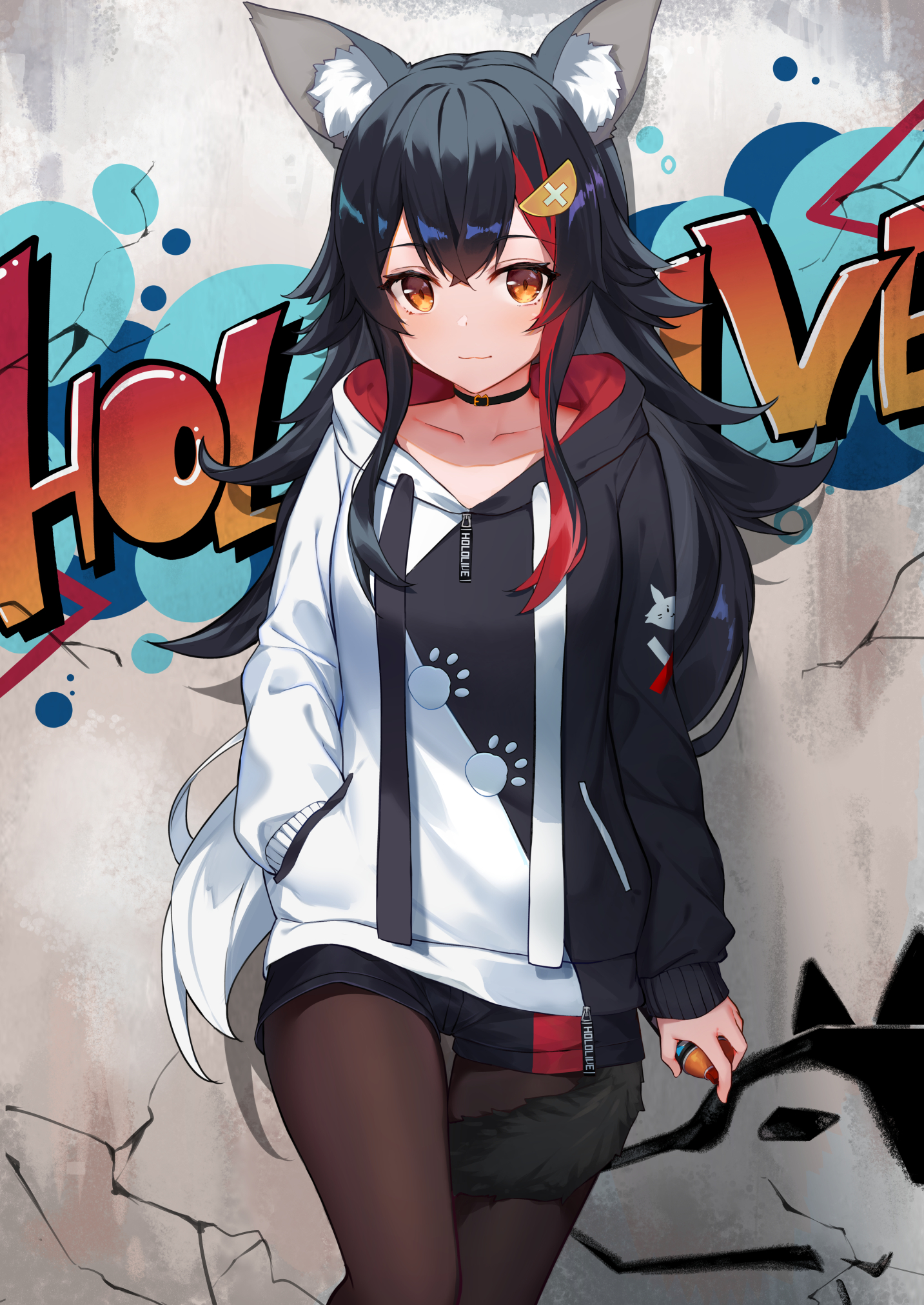 Anime Anime Girls Virtual Youtuber Hololive Ookami Mio Vertical Isaya Graffiti Tail Animal Ears 1433x2023