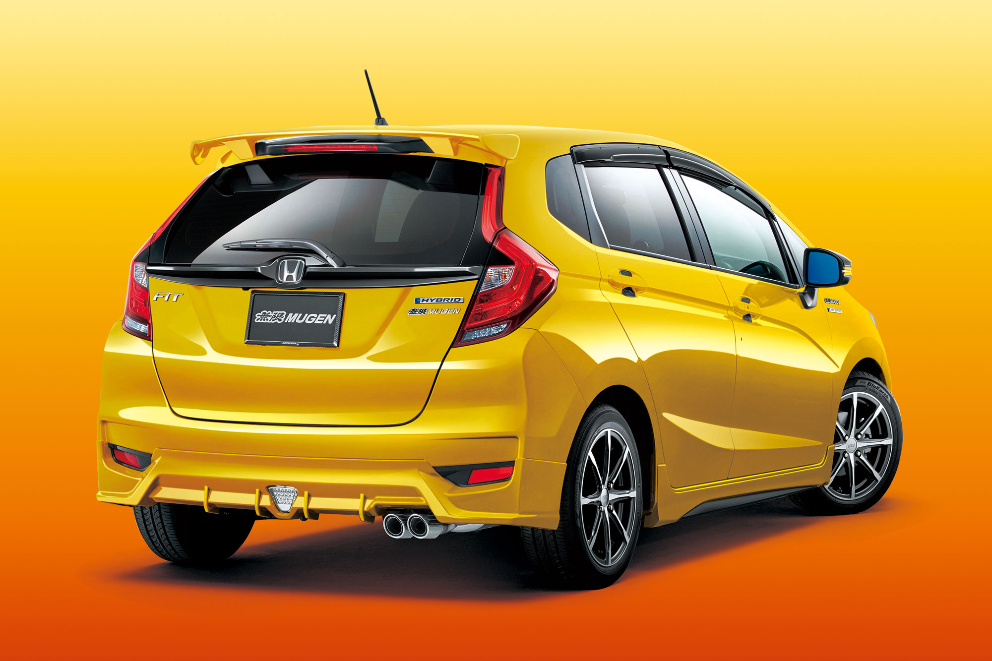 Honda Mugen Honda Honda Fit Car Japanese Cars Orange Background Yellow Background Rear View Yellow C 2000x1333