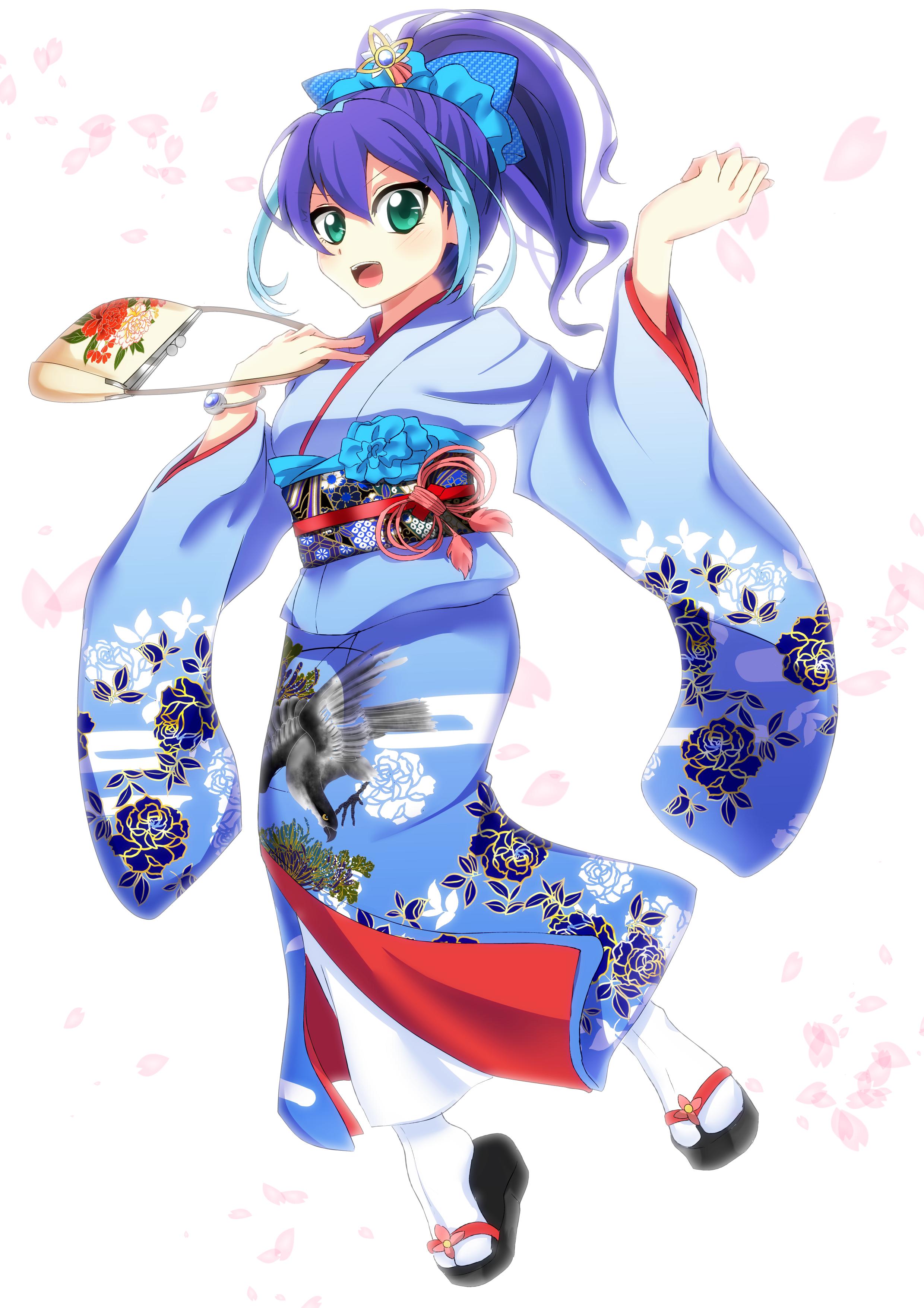 Anime Anime Girls Yu Gi Oh Yu Gi Oh ARC V Serena Yu Gi Oh Ponytail Blue Hair Kimono Japanese Kimono  2480x3510