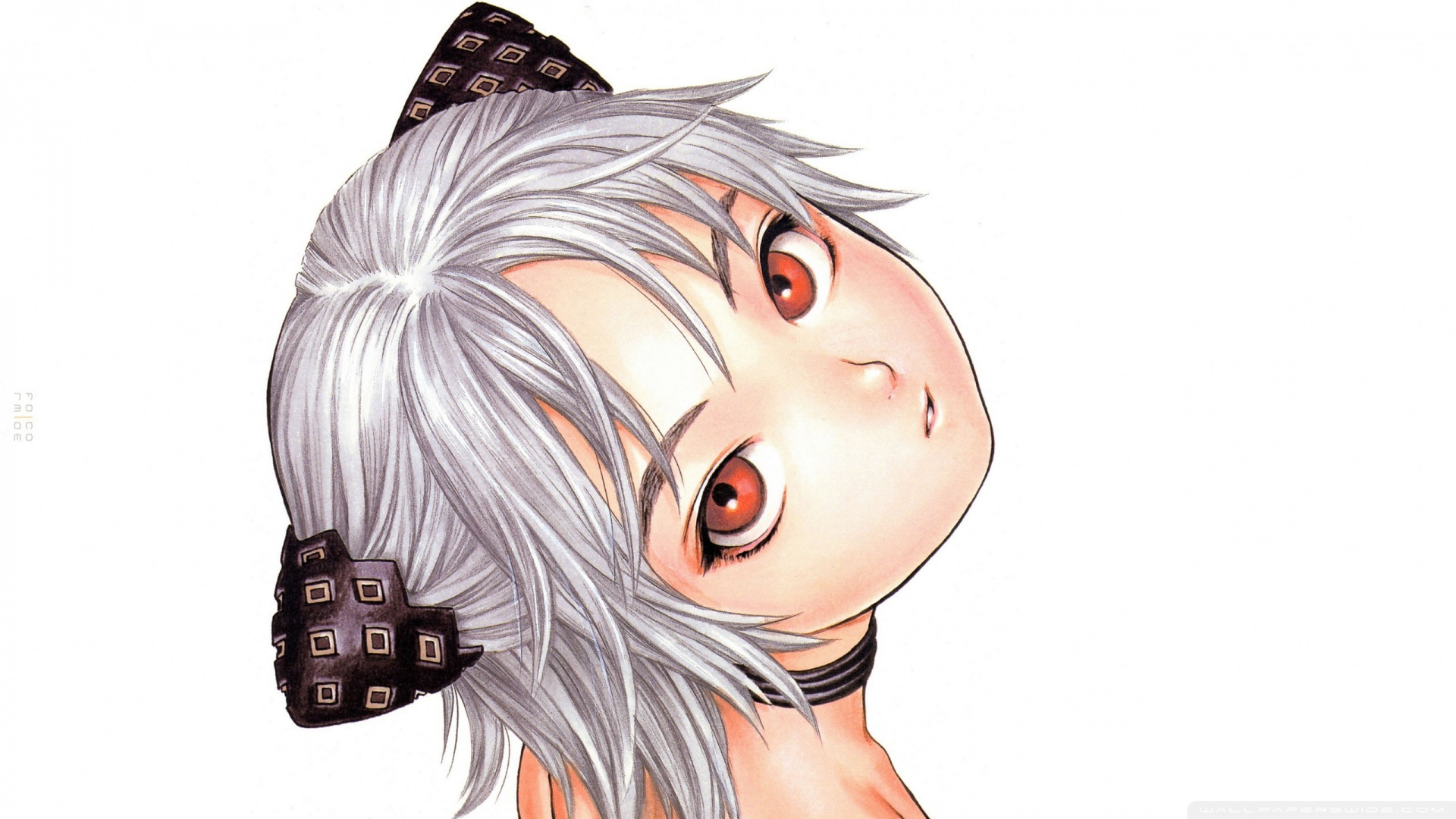 Anime Anime Girls Artwork Digital Art Silver Hair Short Hair Bangs Red Eyes Choker Looking At Viewer 1920x1080