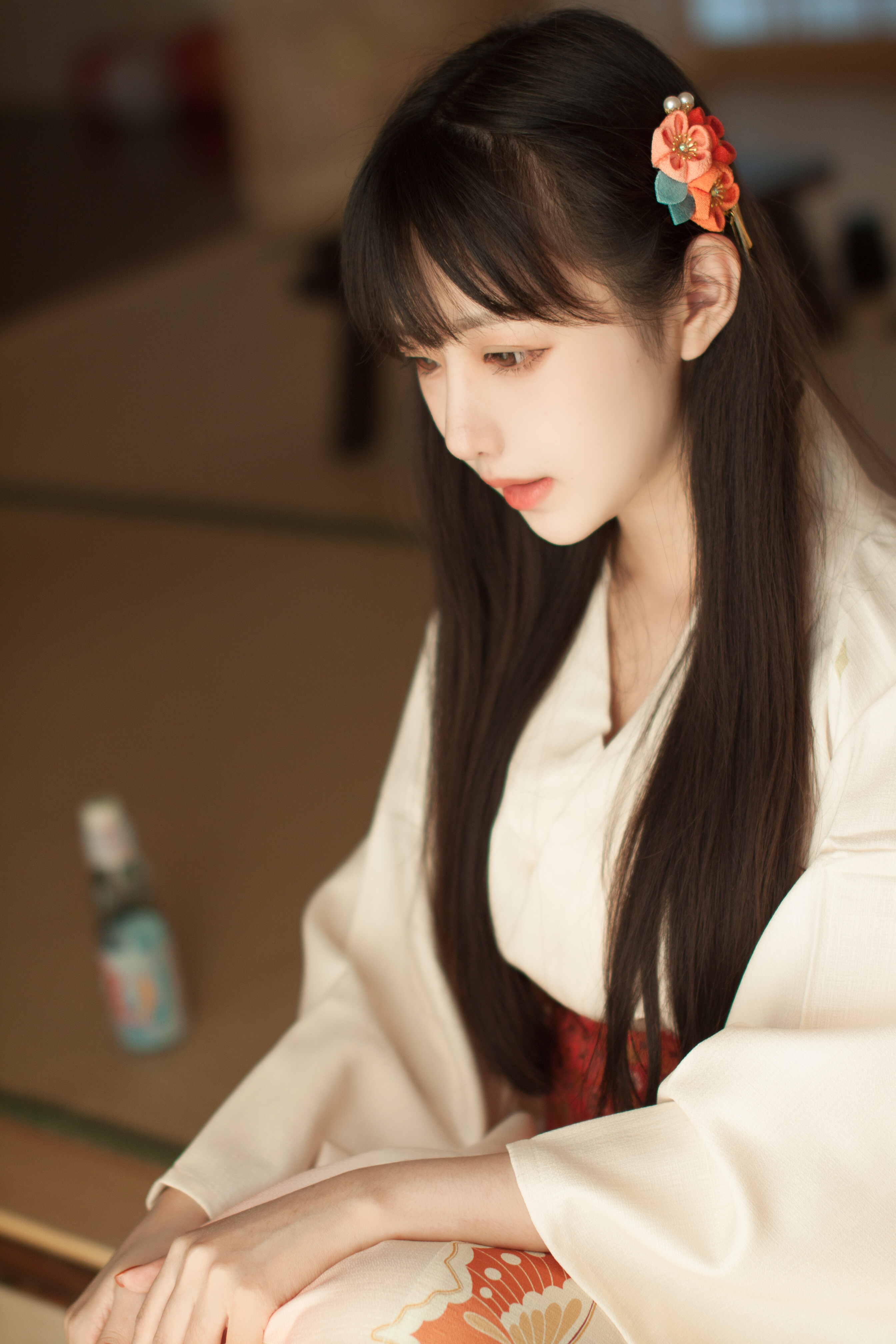 Asian Long Hair Black Hair Kimono Tatami Living Rooms Women Shika XiaoLu 2688x4032