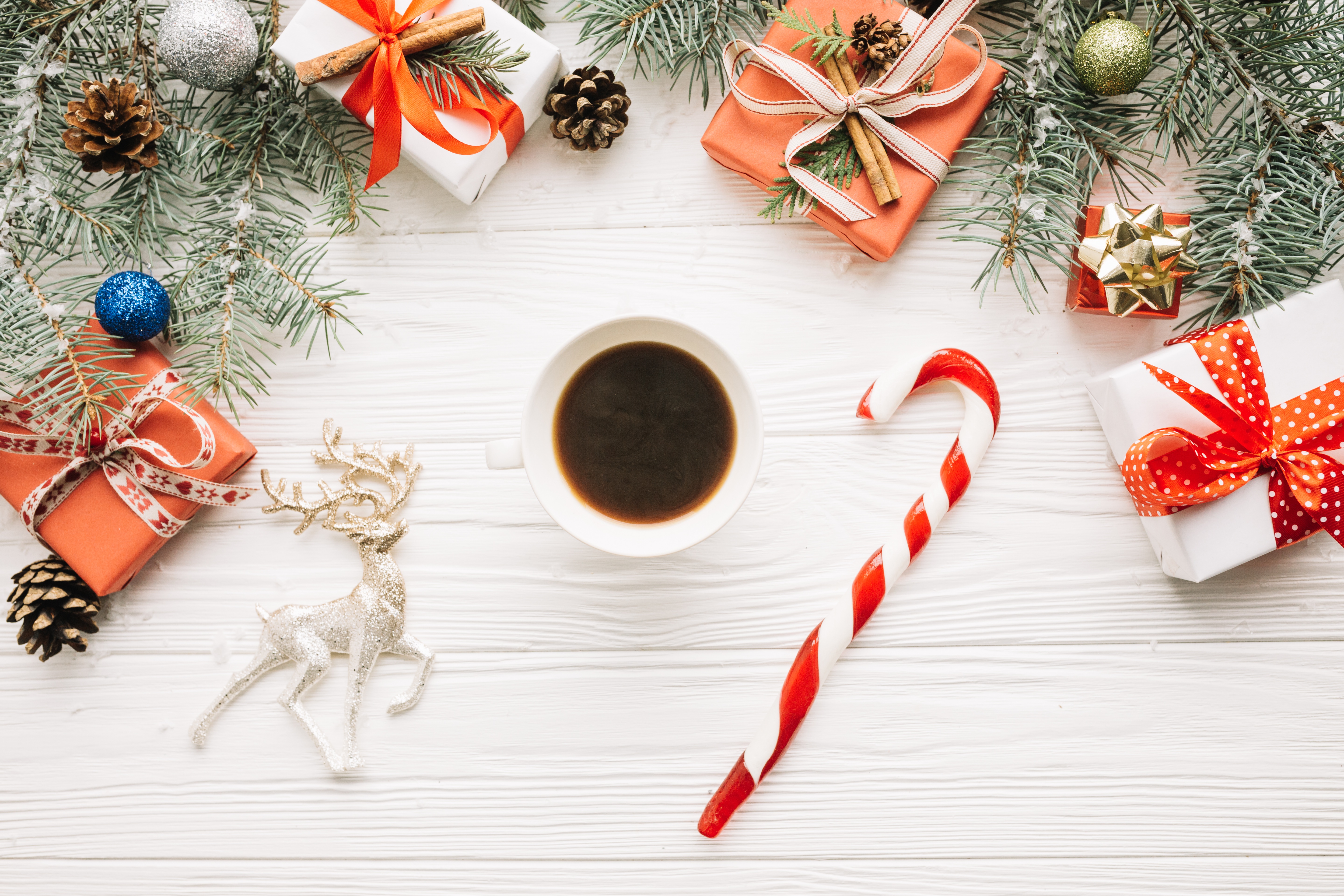 Candy Cane Christmas Coffee Gift Still Life 5760x3840