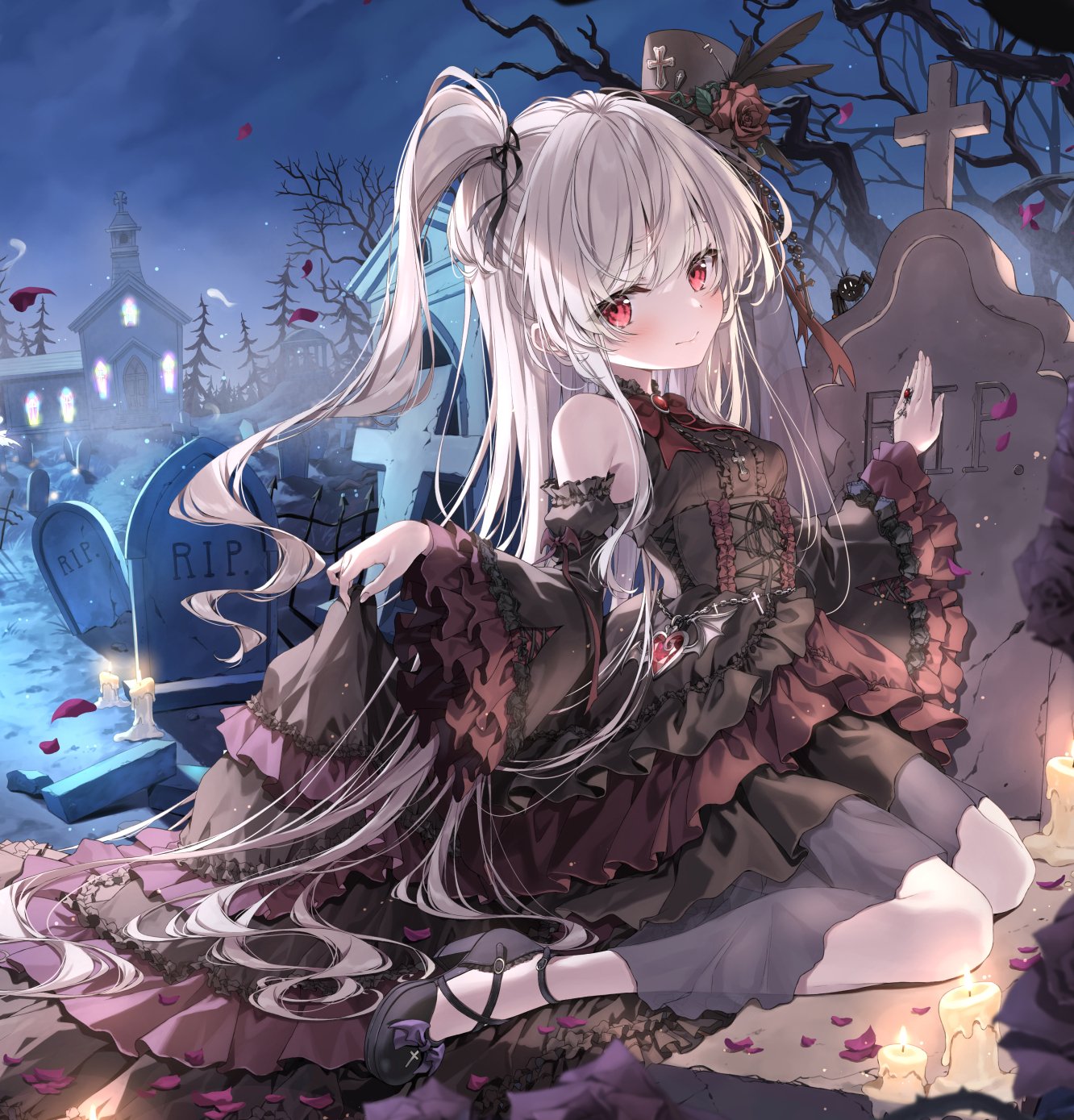 white haired anime girl with red eyes
